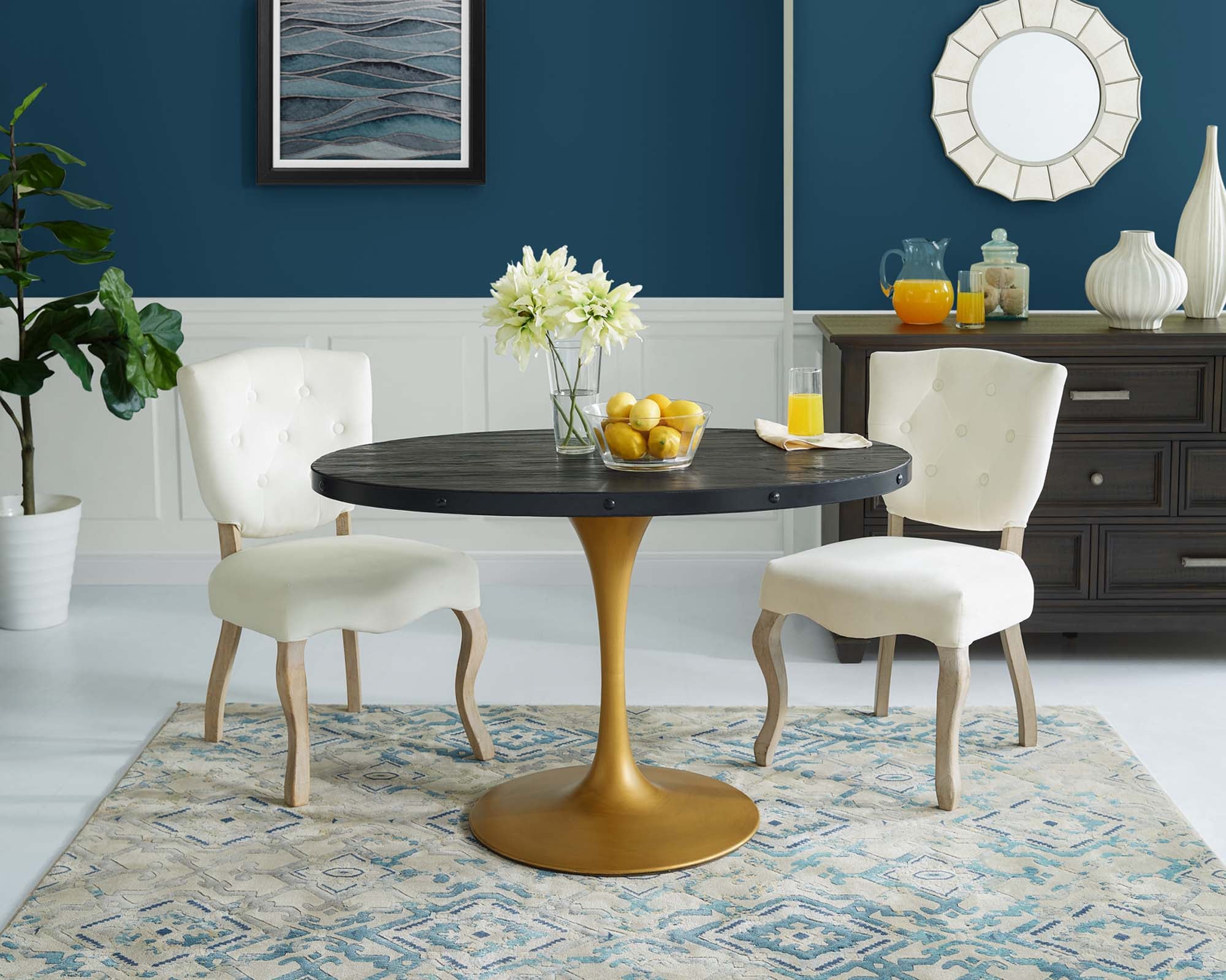 Drive 47" Oval Wood Top Dining Table in Black Gold