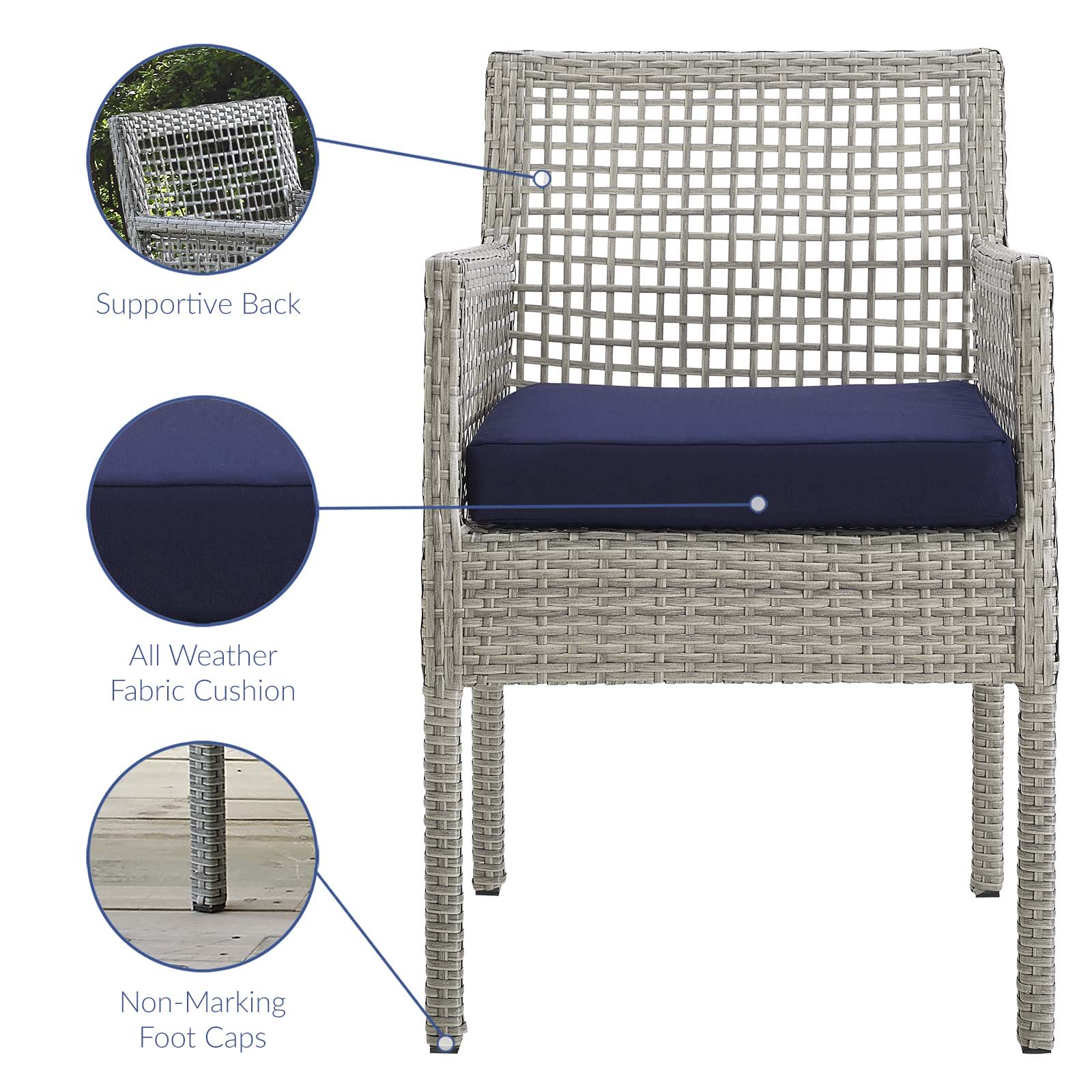 Aura Outdoor Patio Wicker Rattan Dining Armchair Set of 4