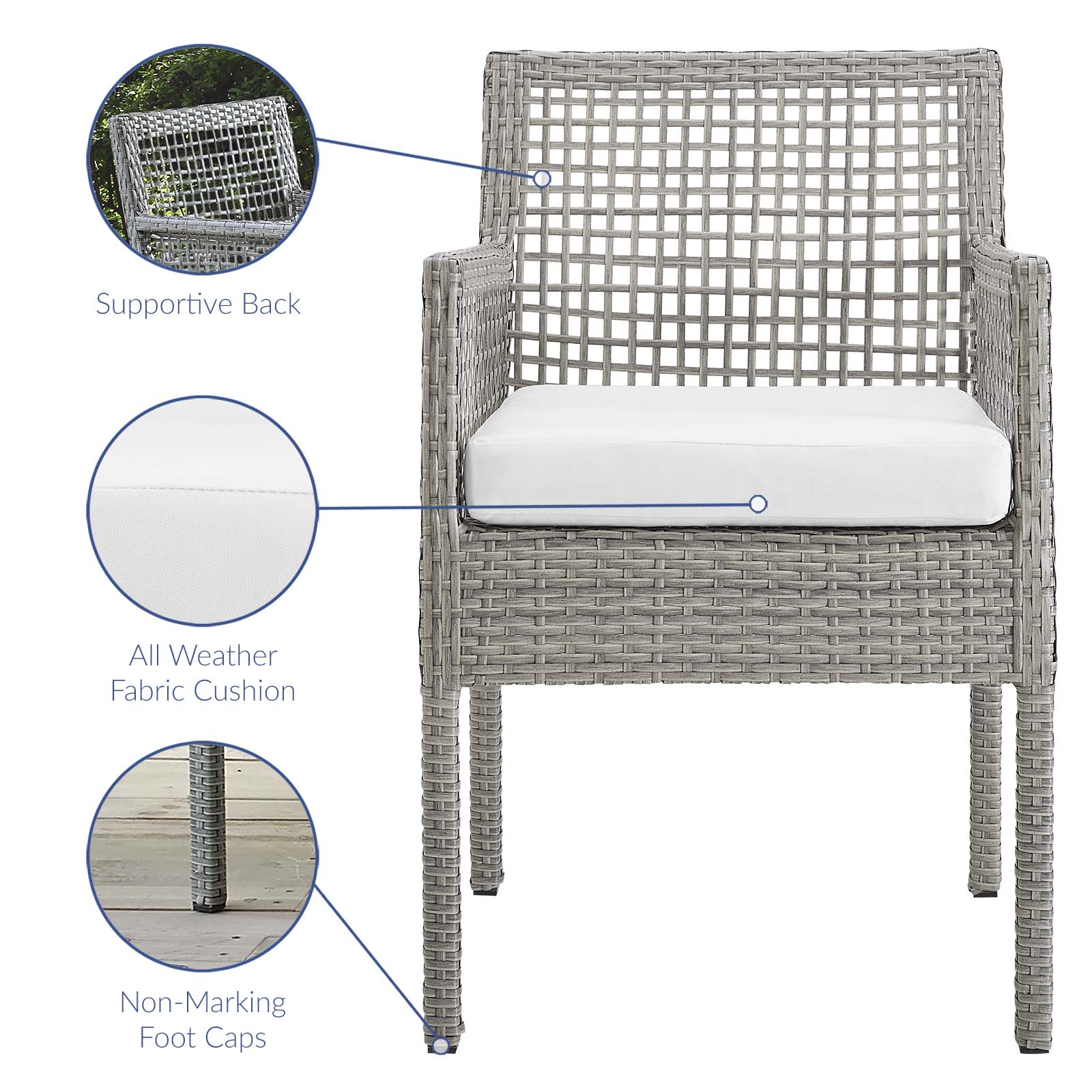 Aura Outdoor Patio Wicker Rattan Dining Armchair Set of 4