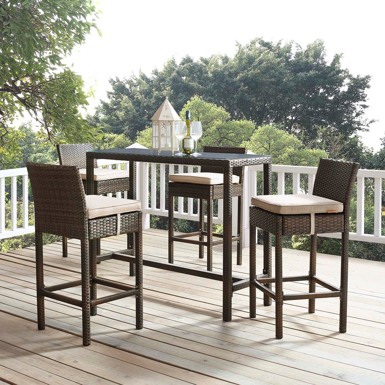 Conduit Outdoor Patio Wicker Rattan Bar Stool Set of 4