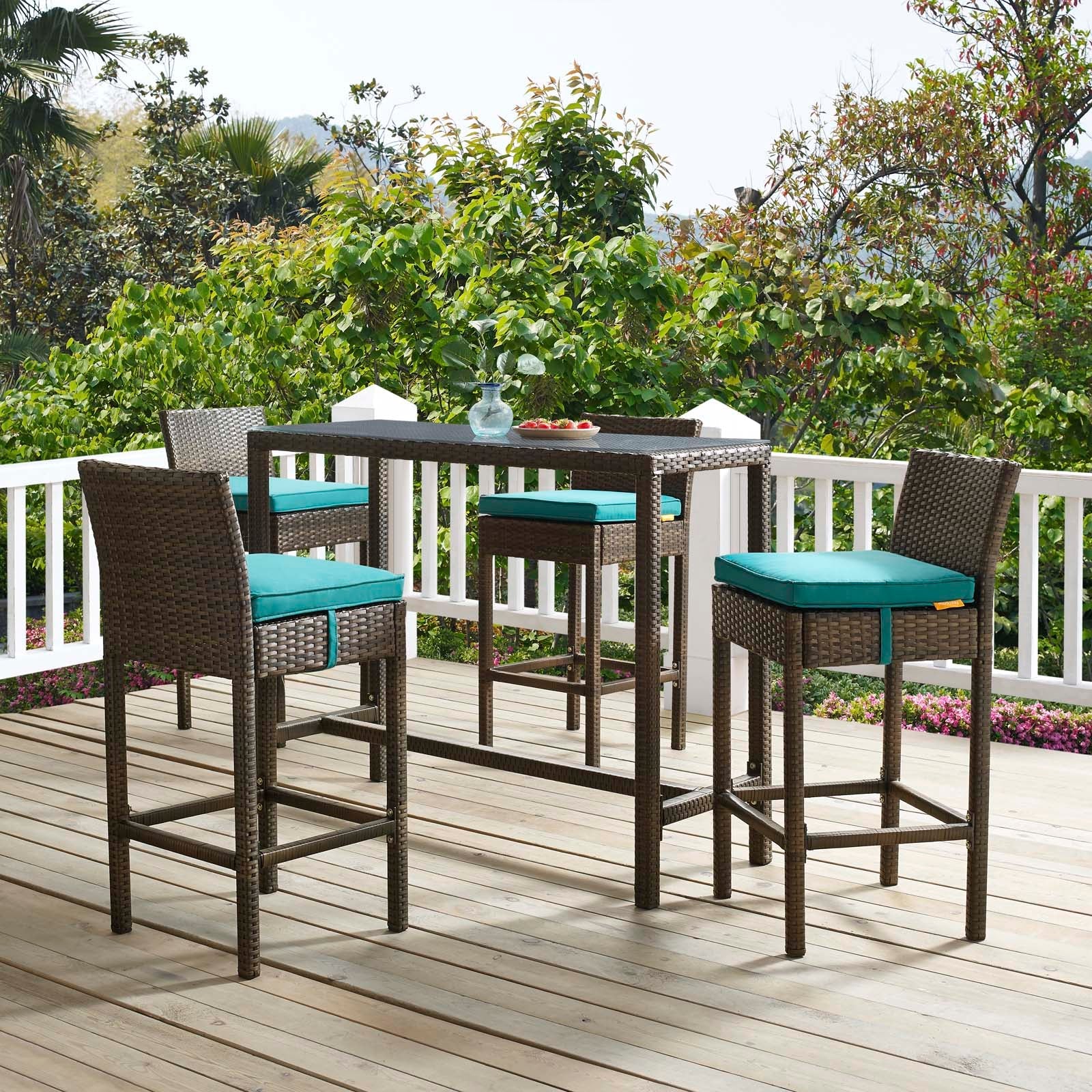 Conduit Outdoor Patio Wicker Rattan Bar Stool Set of 4