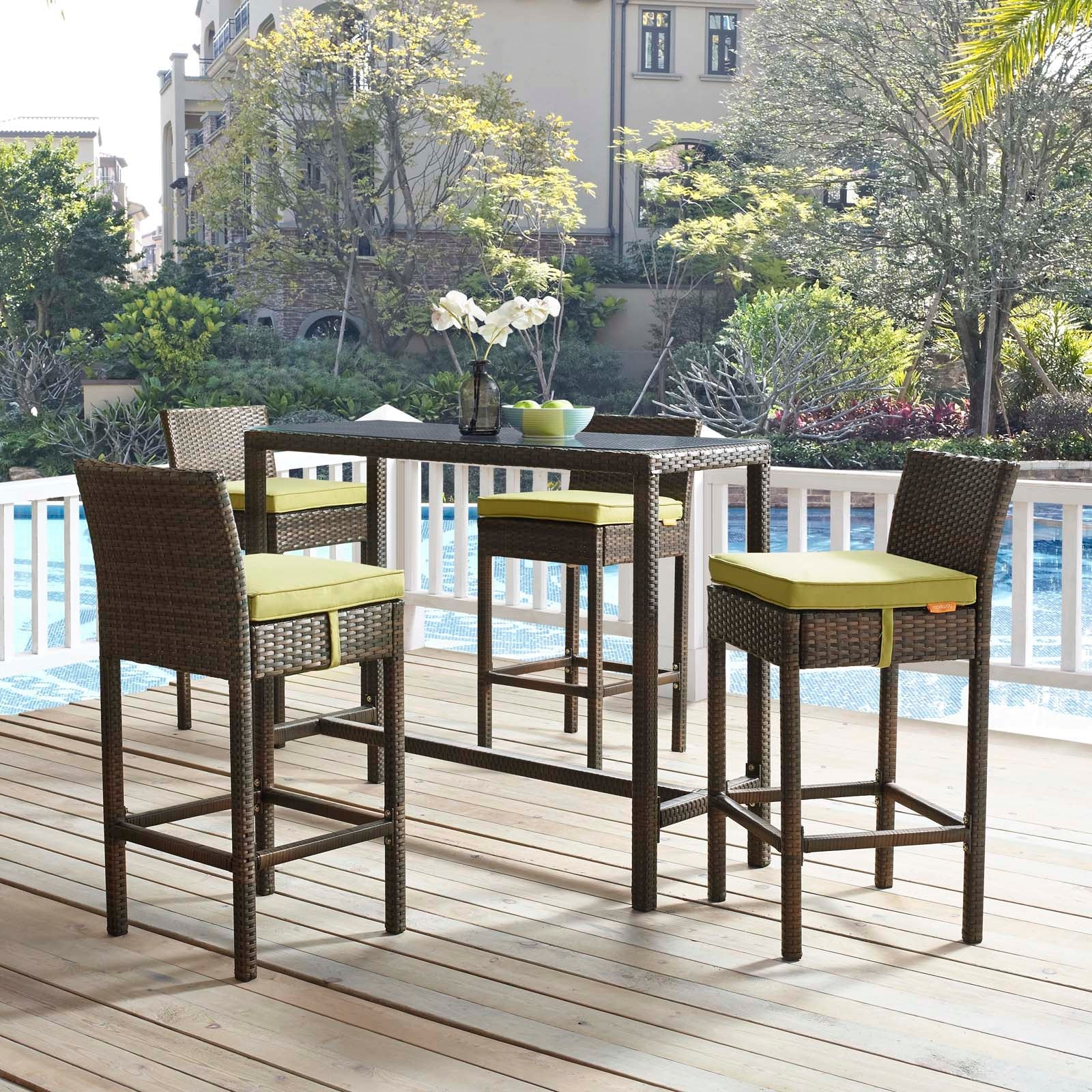 Conduit Outdoor Patio Wicker Rattan Bar Stool Set of 4