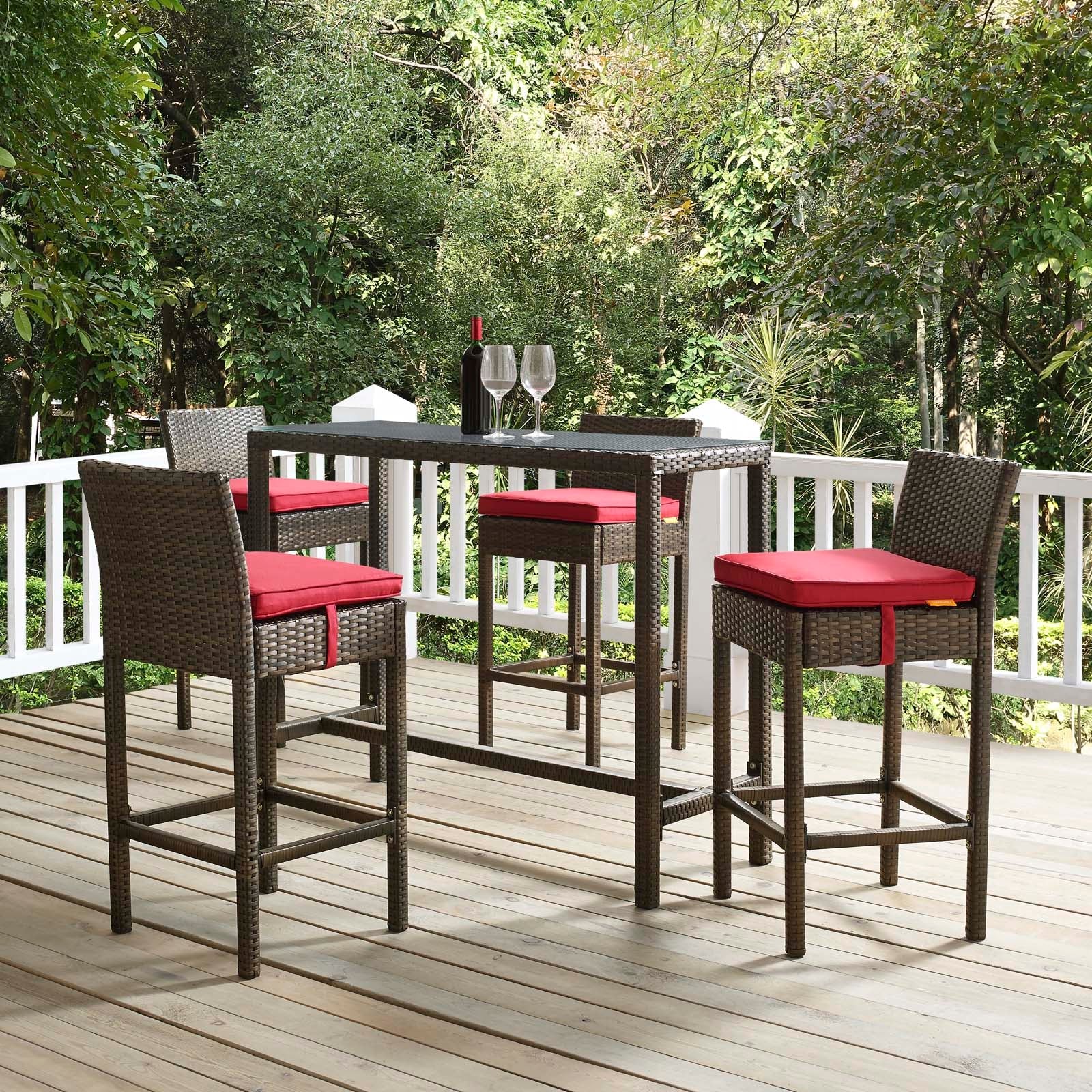 Conduit Outdoor Patio Wicker Rattan Bar Stool Set of 4