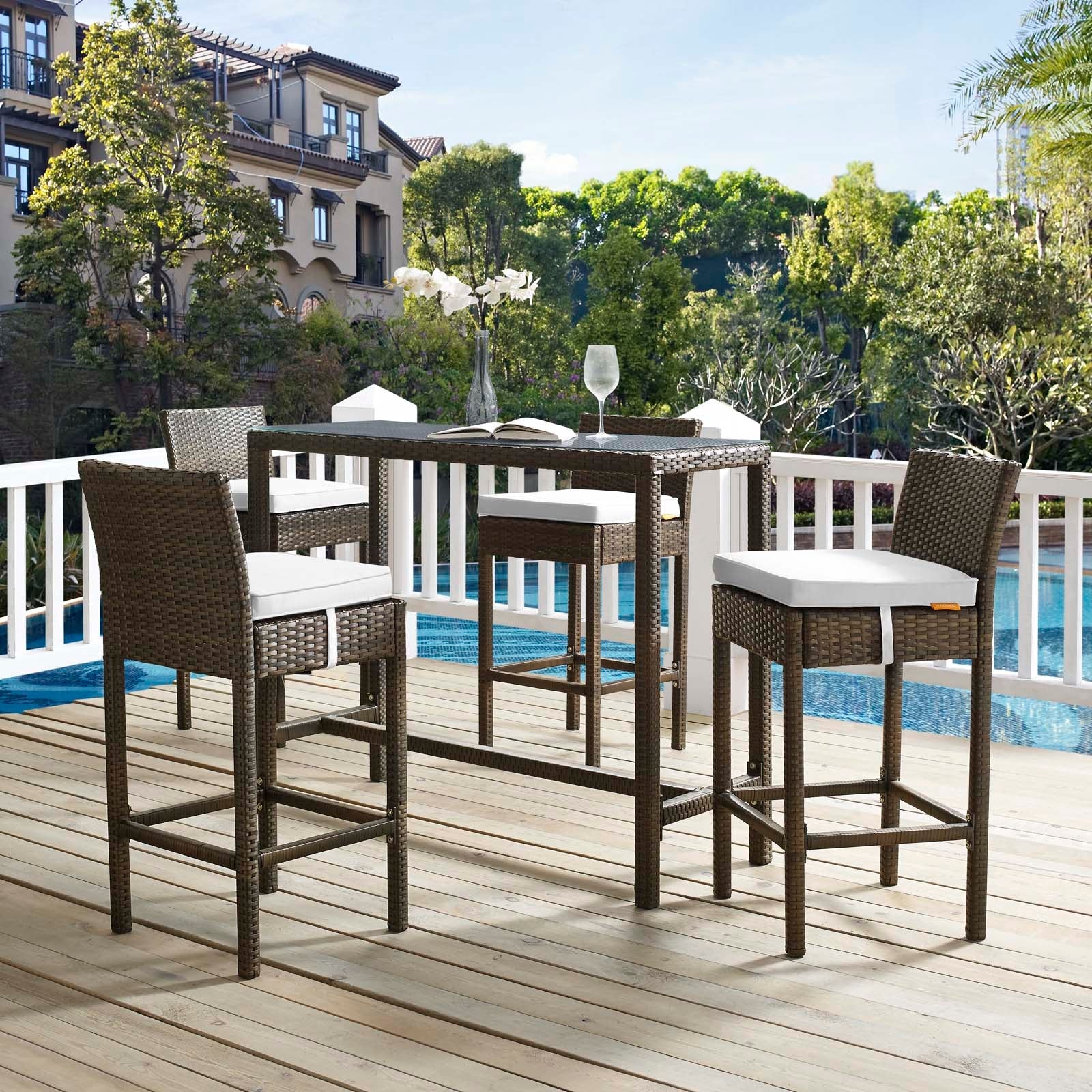 Conduit Outdoor Patio Wicker Rattan Bar Stool Set of 4