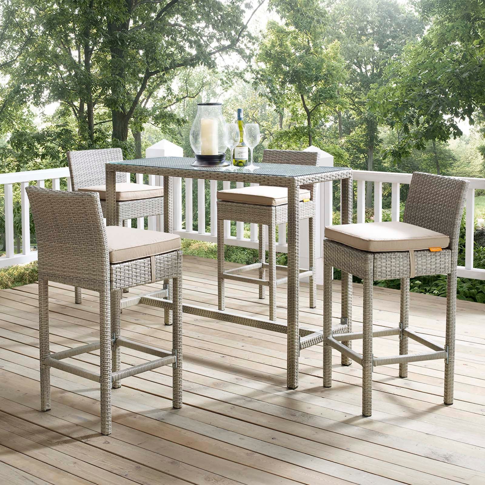 Conduit Outdoor Patio Wicker Rattan Bar Stool Set of 4