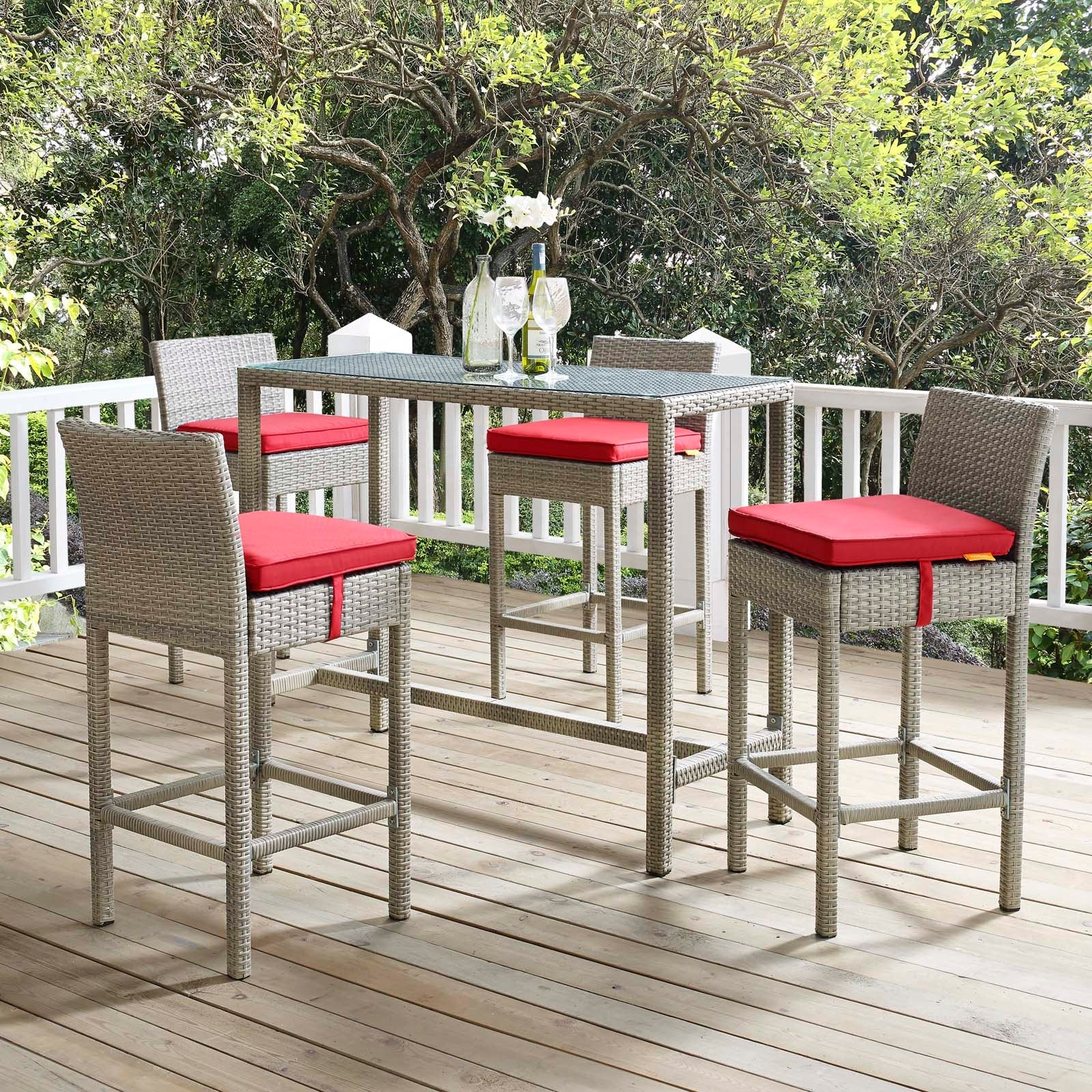 Conduit Outdoor Patio Wicker Rattan Bar Stool Set of 4