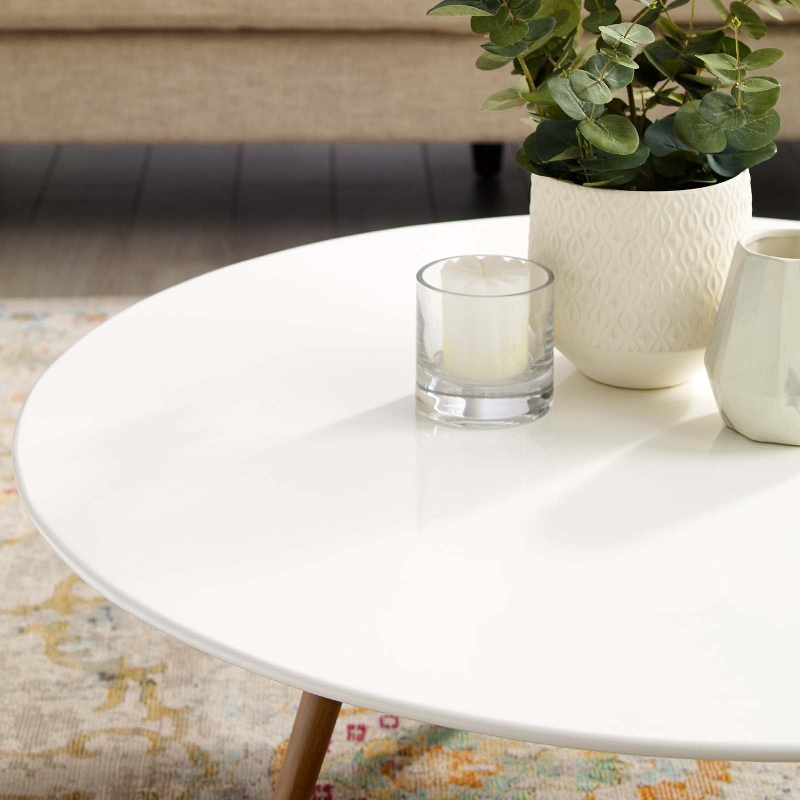 Round Wood Coffee Table with Tripod Base