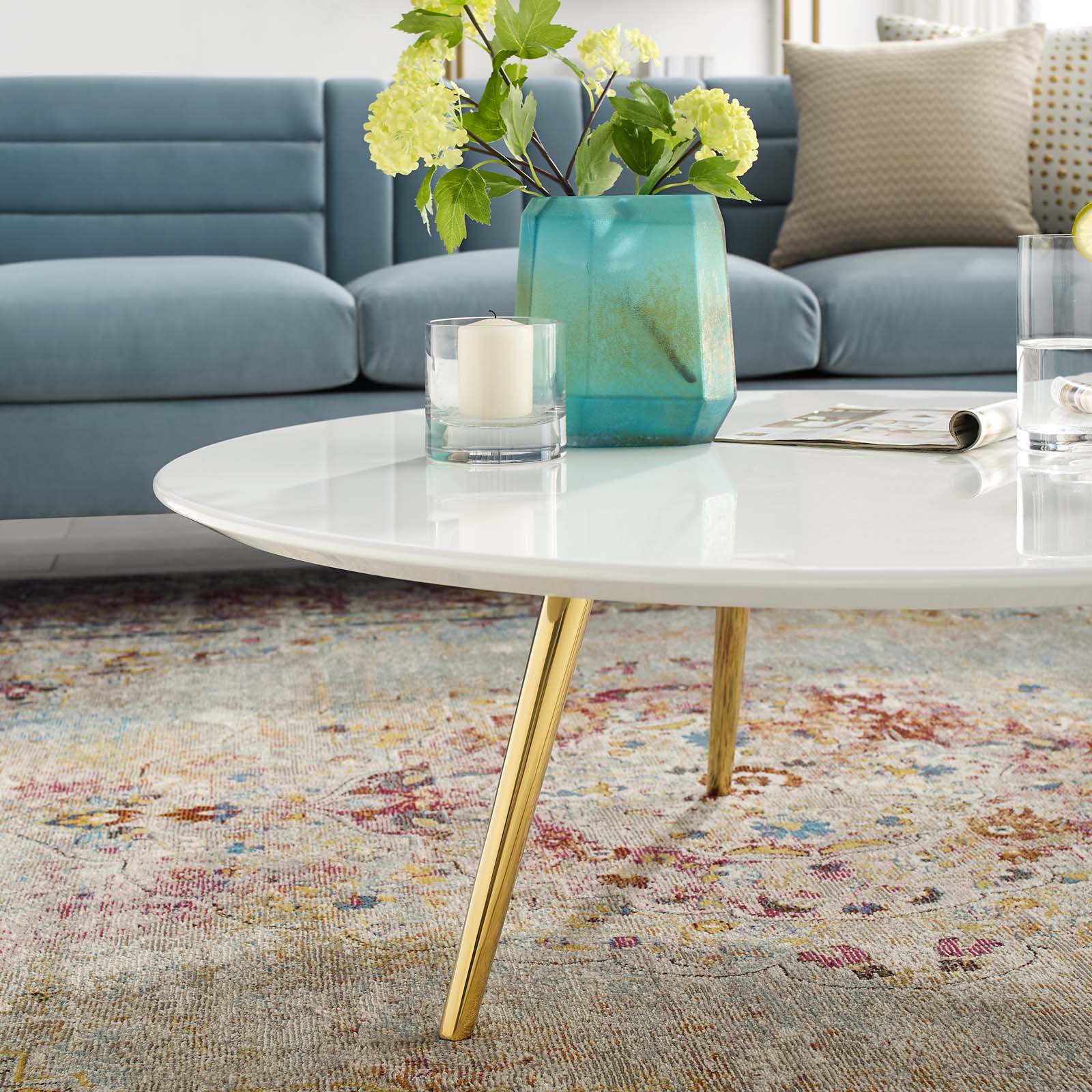 Round Wood Coffee Table with Tripod Base