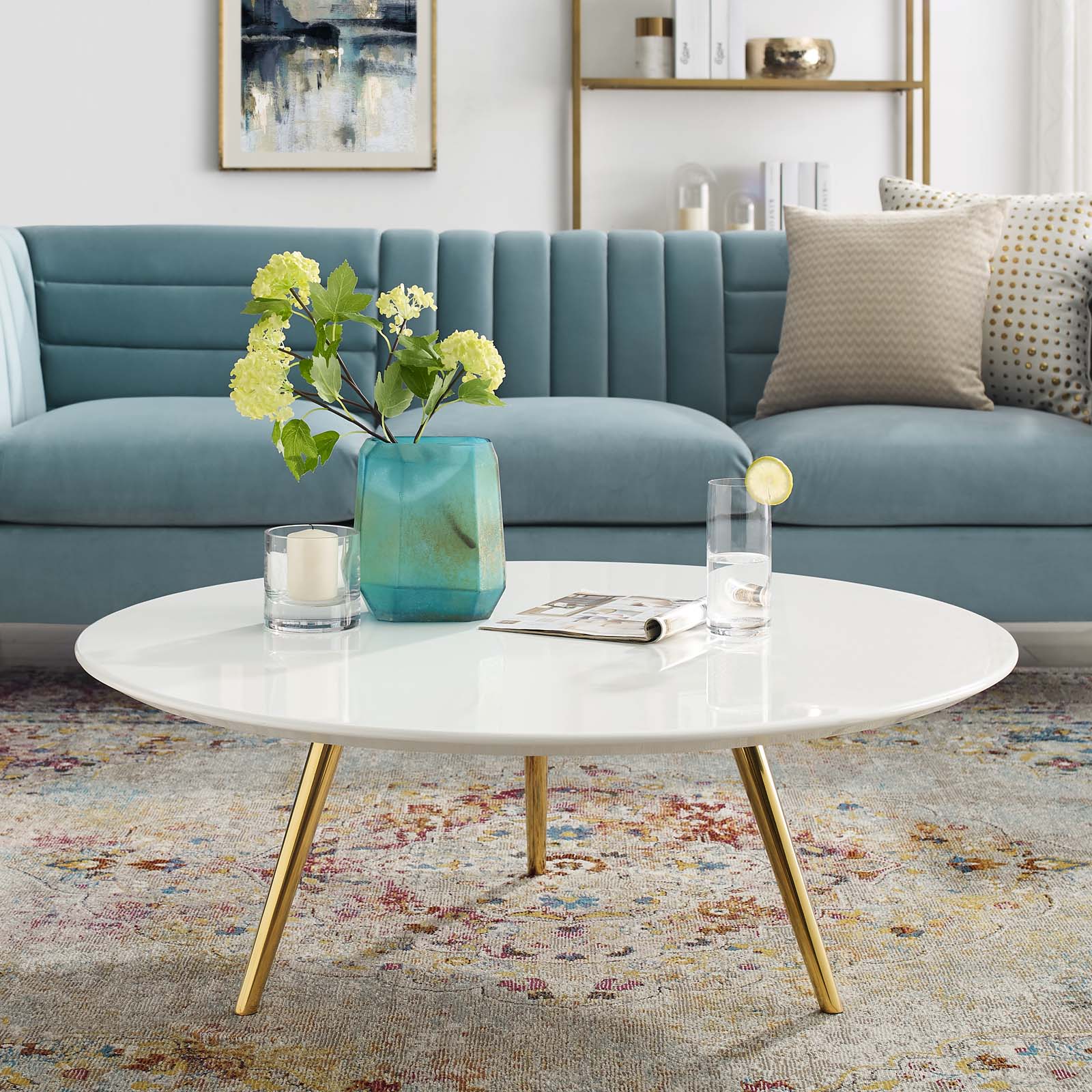 Round Wood Coffee Table with Tripod Base