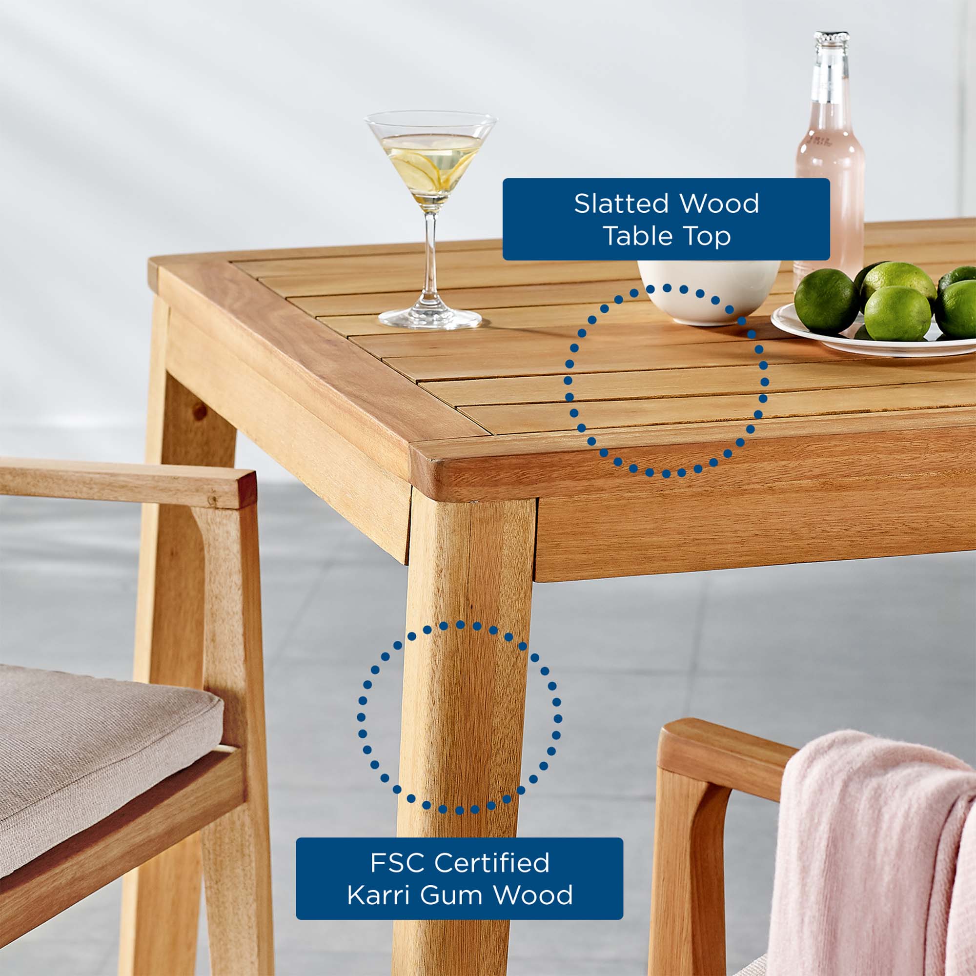 Portsmouth Karri Wood Outdoor Patio Bar Table in Natural