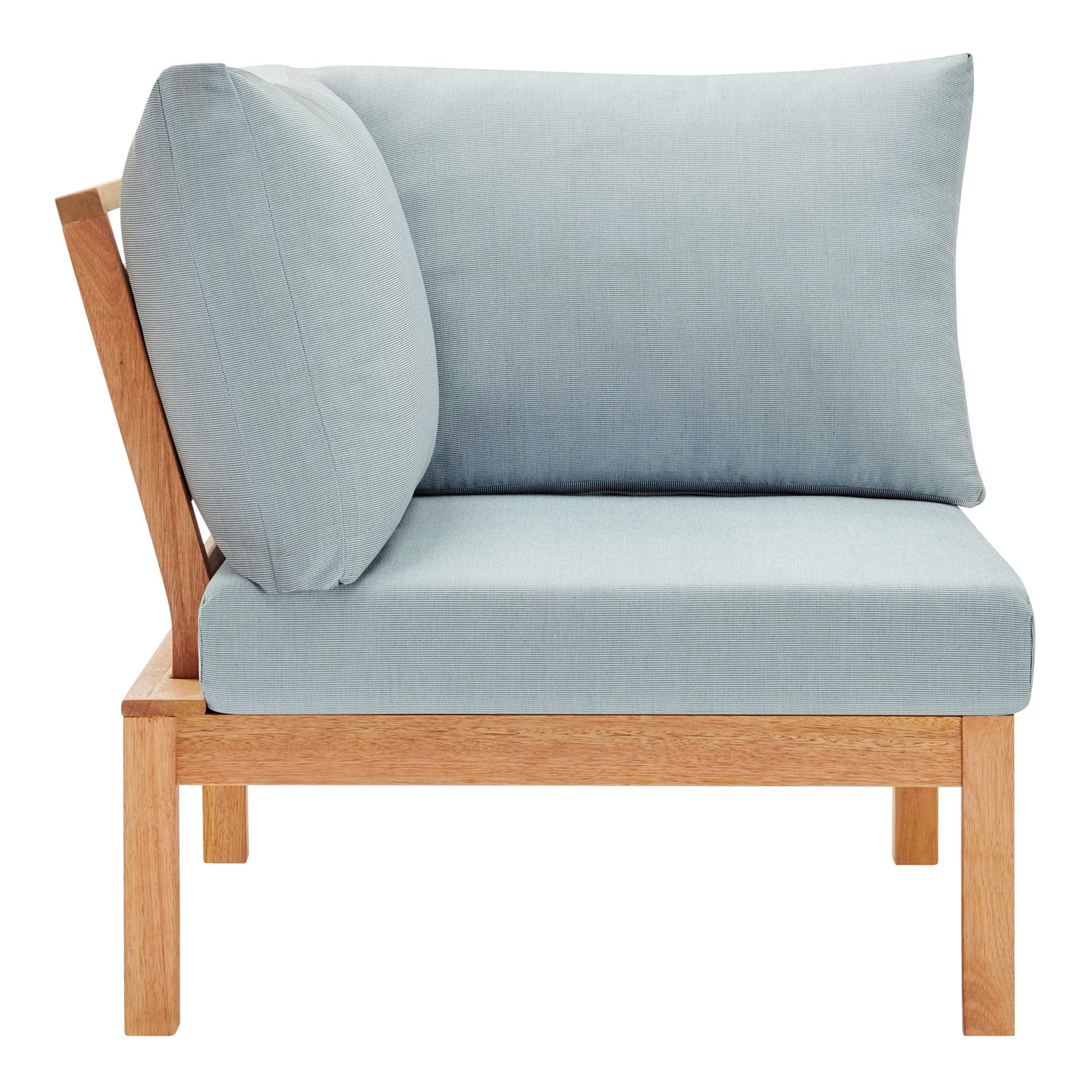 Freeport Karri Wood Sectional Sofa Outdoor Patio Corner Chair in Natural Light Blue