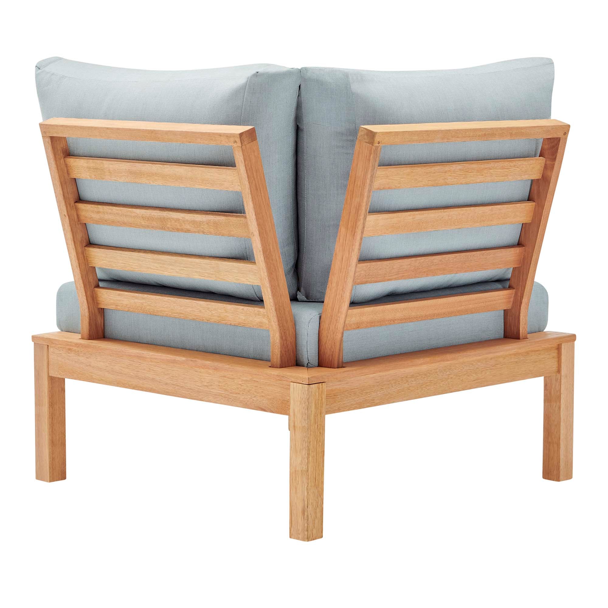 Freeport Karri Wood Sectional Sofa Outdoor Patio Corner Chair in Natural Light Blue