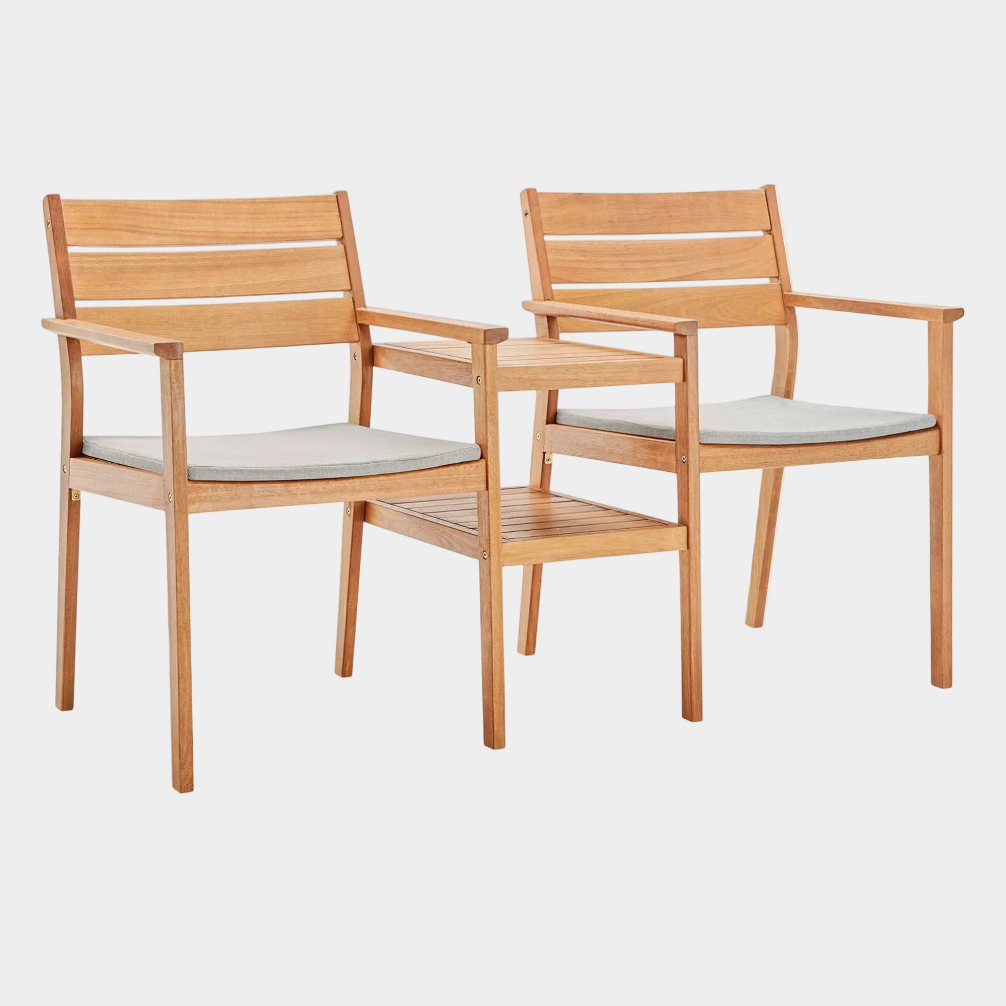 Viewscape Outdoor Patio Ash Wood Jack and Jill Chair Set in Natural Taupe
