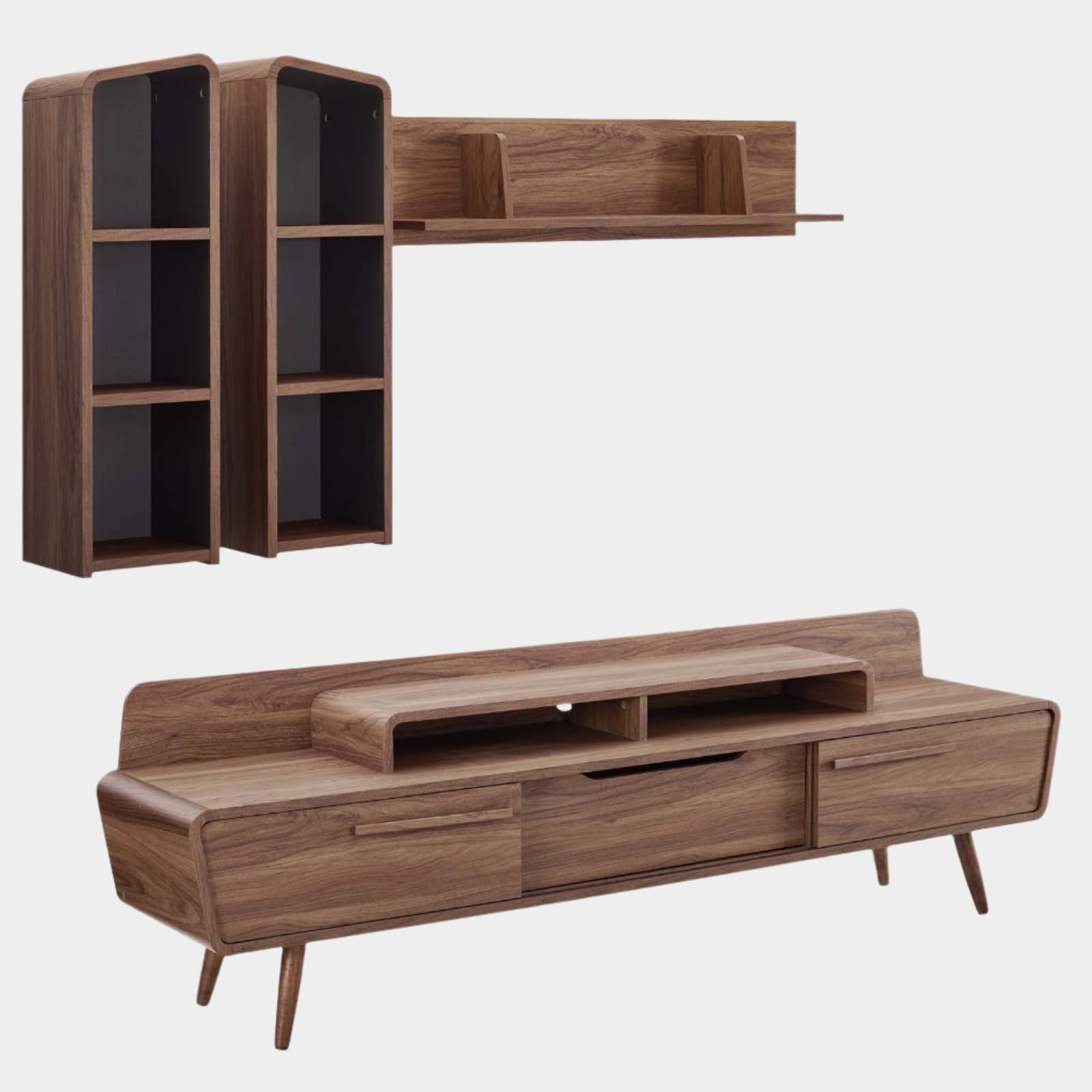 Omnistand 2 Piece Entertainment Center in Walnut Gray