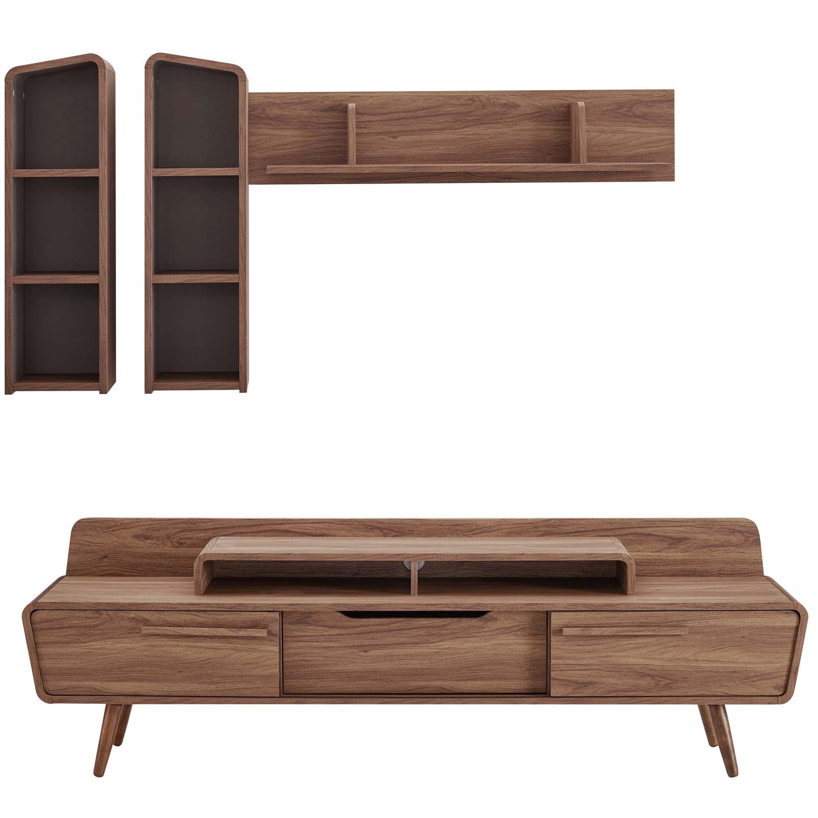 Omnistand 2 Piece Entertainment Center in Walnut Gray