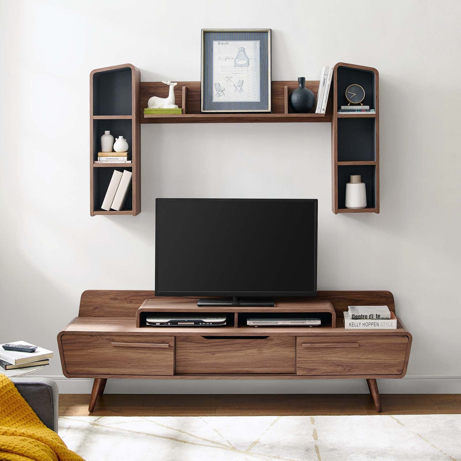 Omnistand 2 Piece Entertainment Center in Walnut Gray