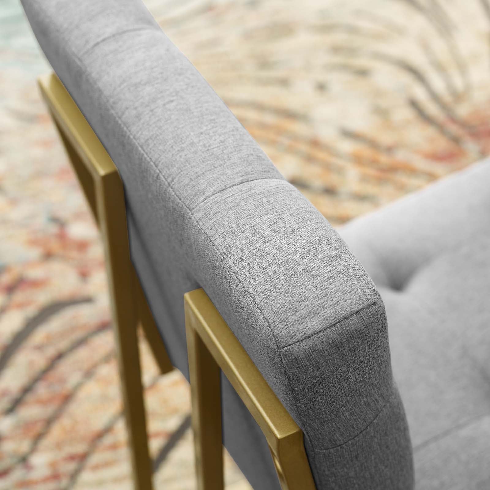 Privy Gold Stainless Steel Upholstered Fabric Dining Accent Chair