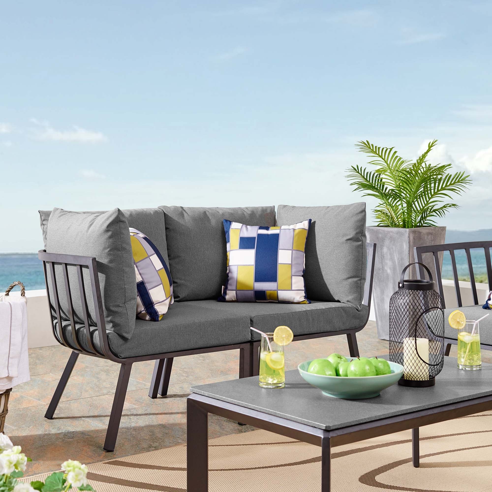 Riverside 2 Piece Outdoor Patio Aluminum Sectional Sofa Set