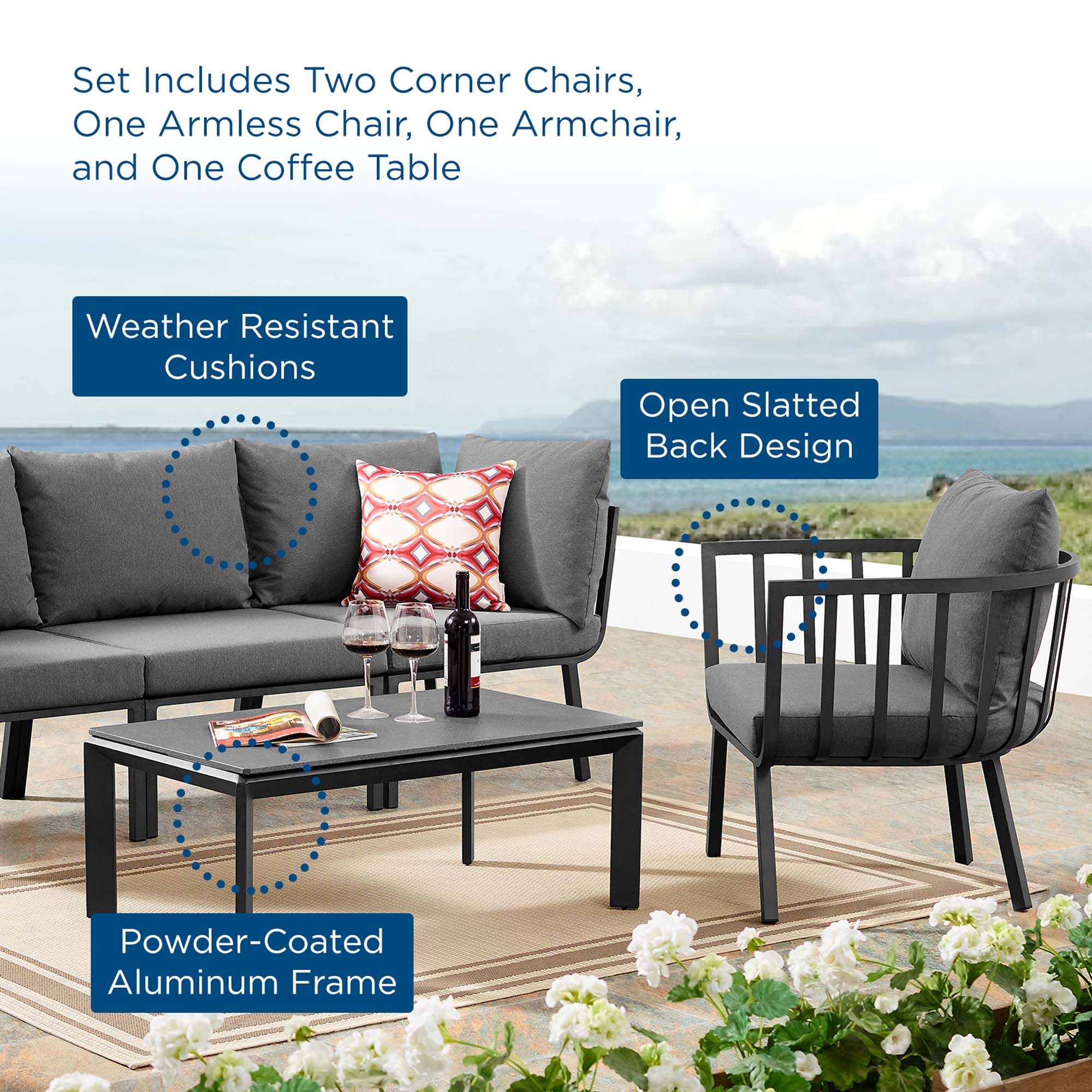 Riverside 5 Piece Outdoor Patio Aluminum Set