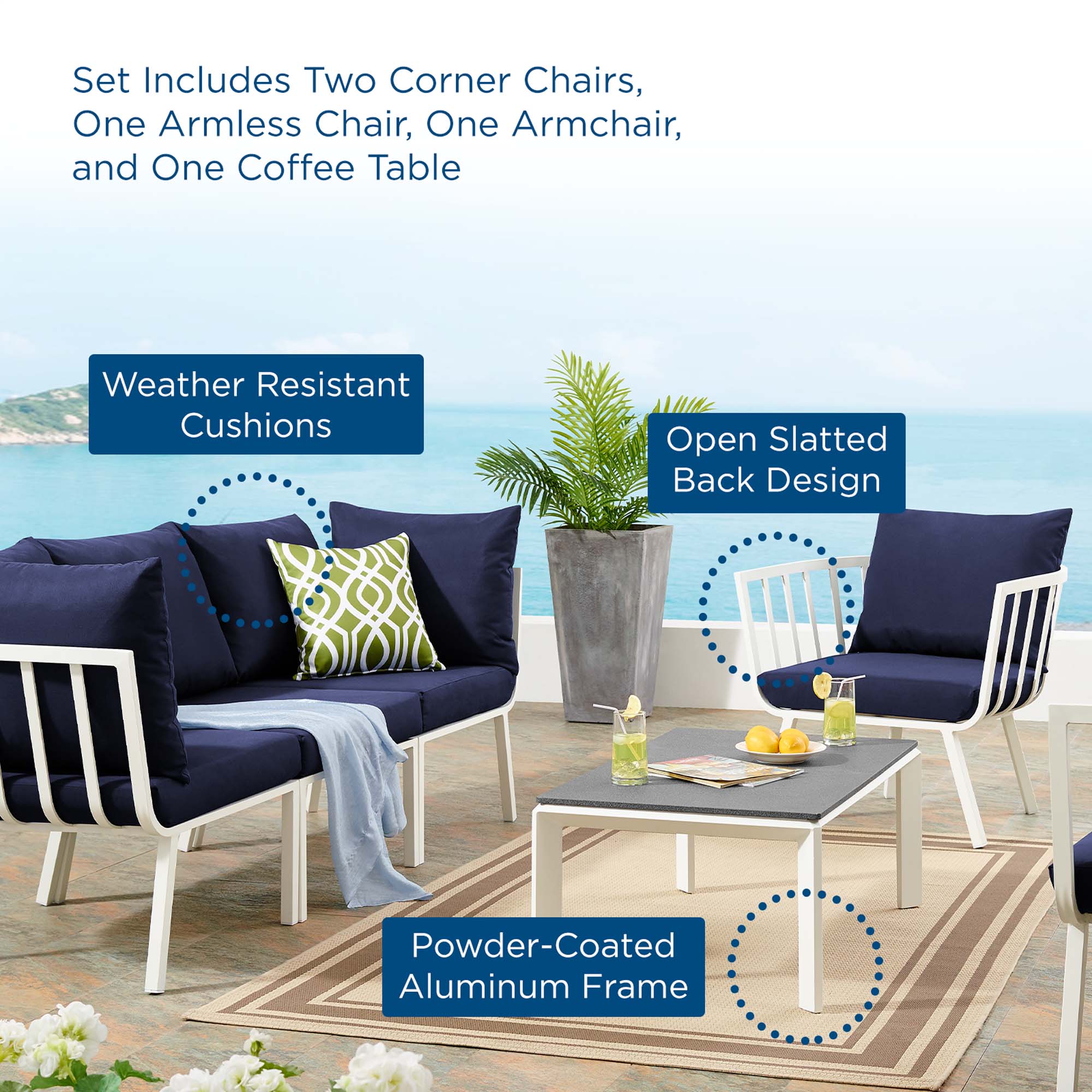 Riverside 5 Piece Outdoor Patio Aluminum Set