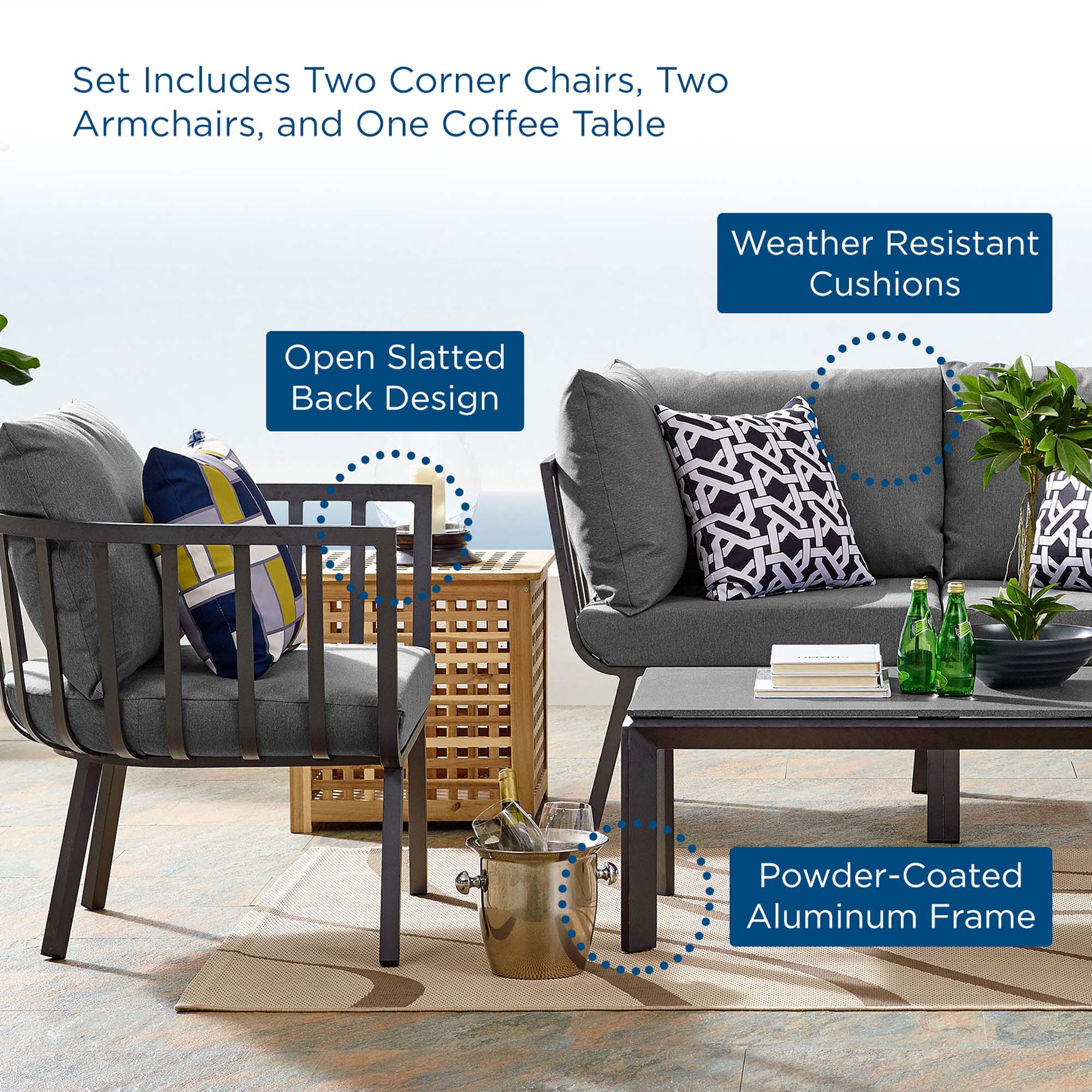 Riverside 5 Piece Outdoor Patio Aluminum Set