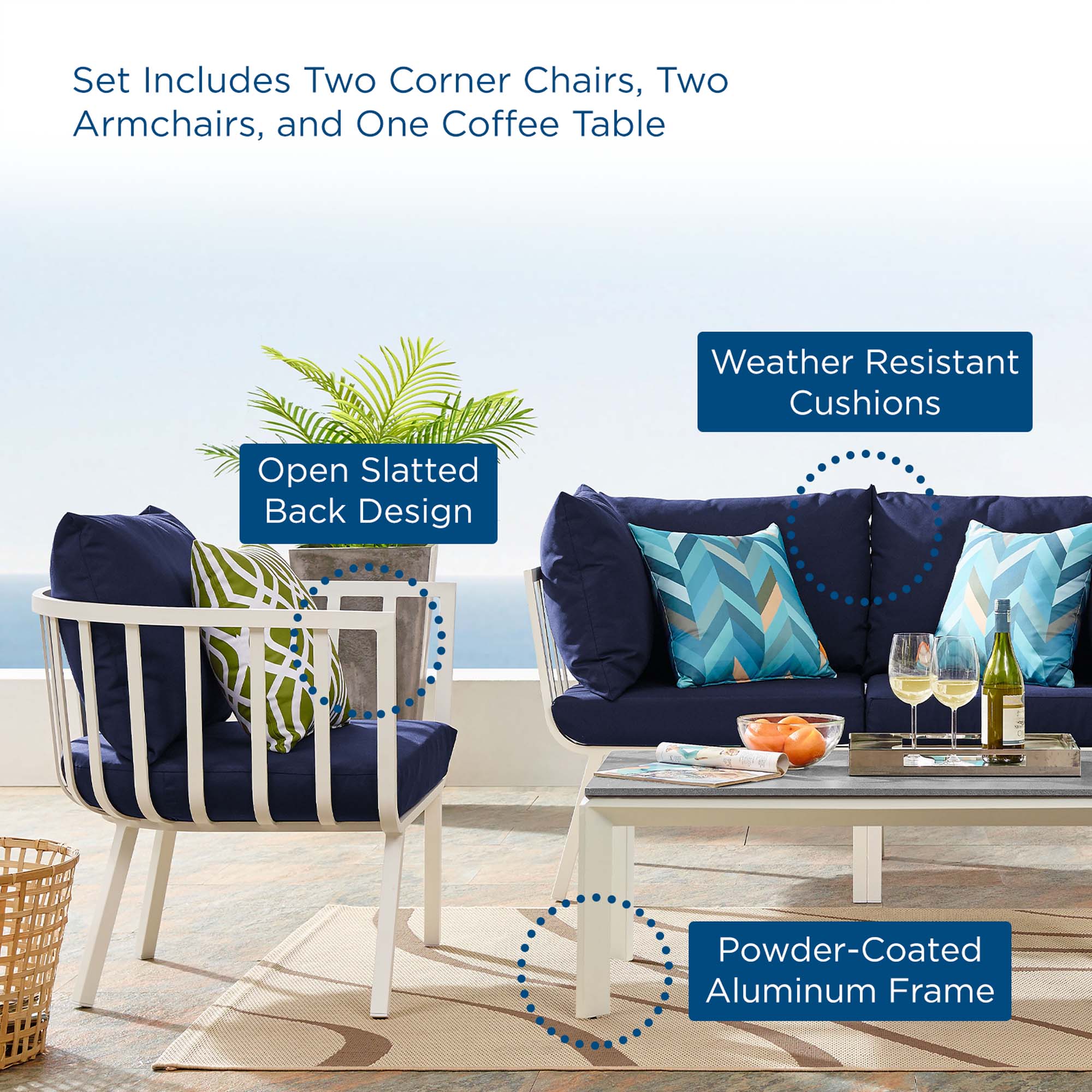 Riverside 5 Piece Outdoor Patio Aluminum Set