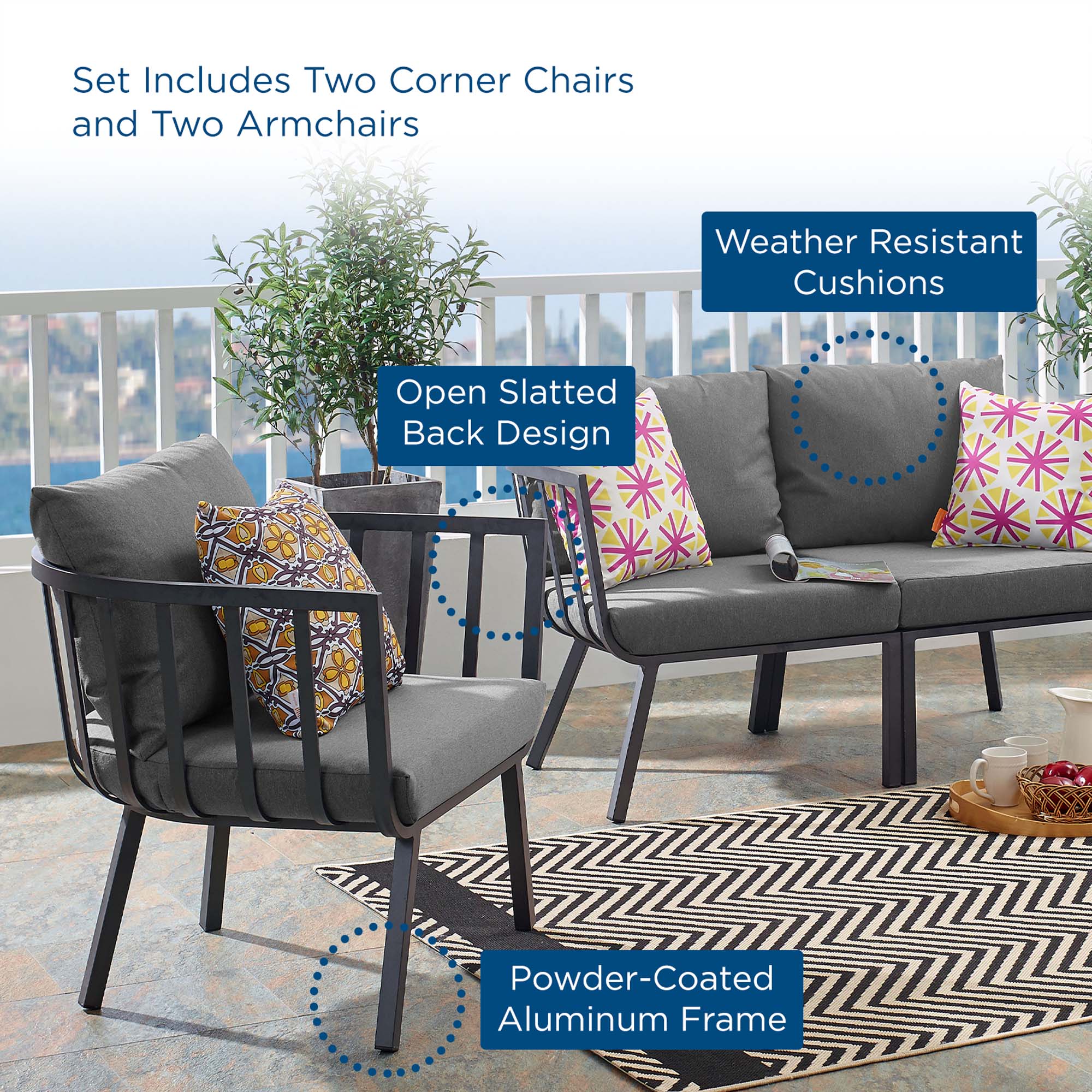 Riverside 4 Piece Outdoor Patio Aluminum Set