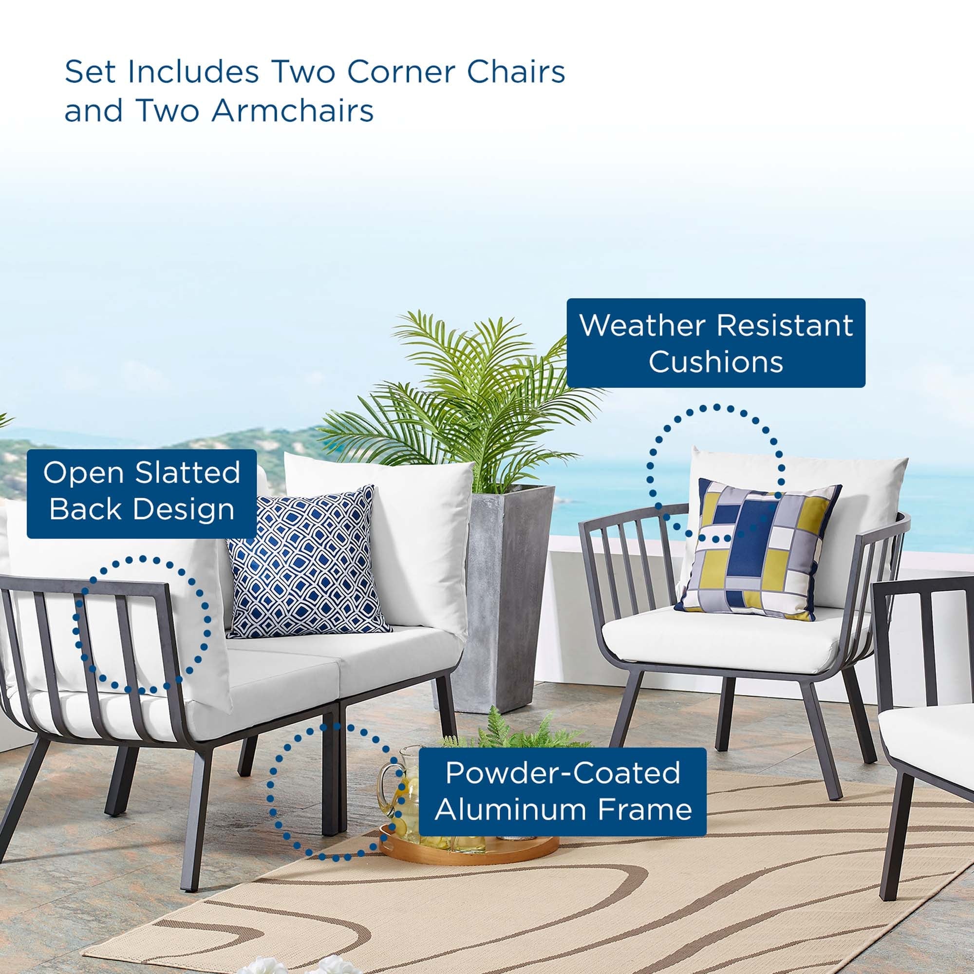 Riverside 4 Piece Outdoor Patio Aluminum Set