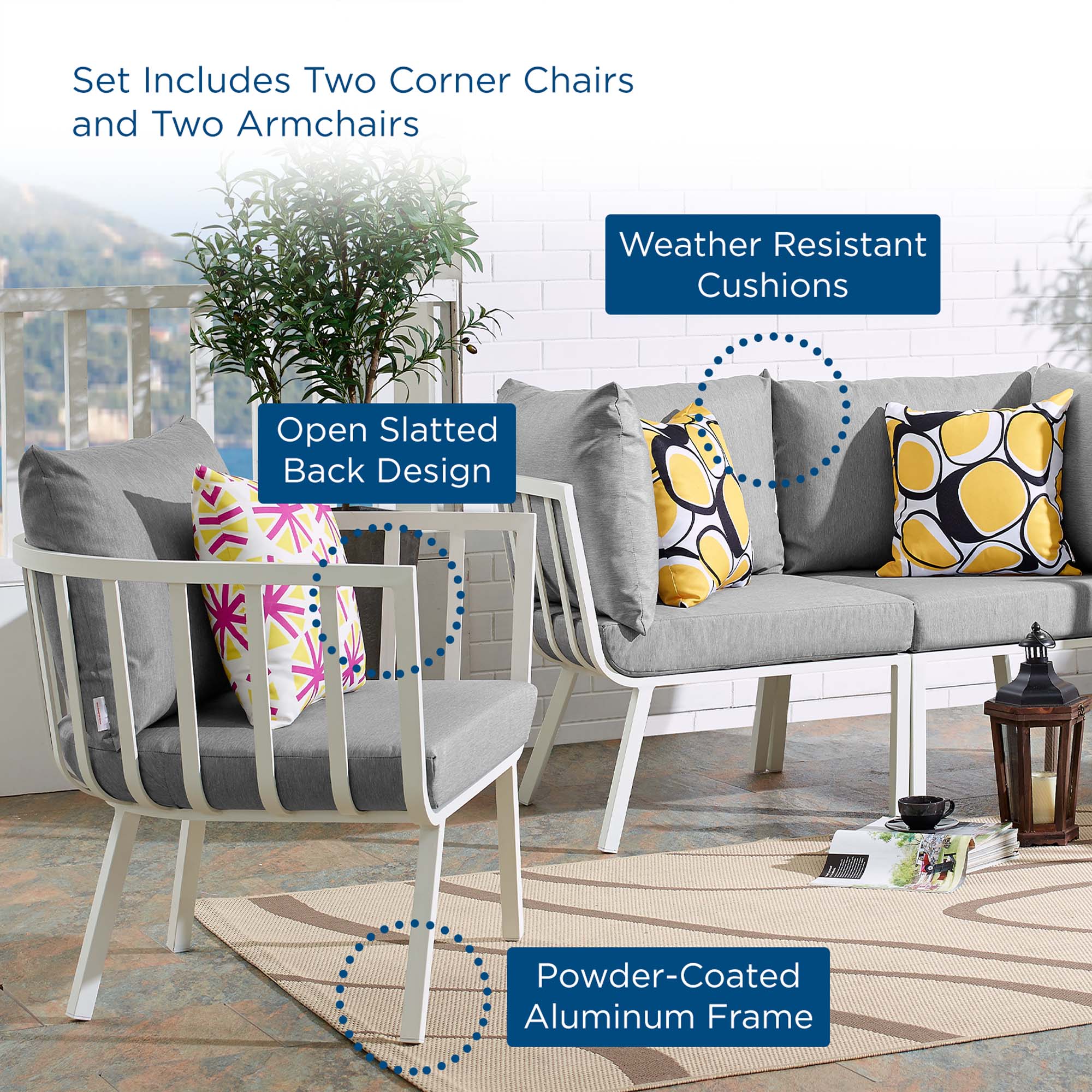 Riverside 4 Piece Outdoor Patio Aluminum Set