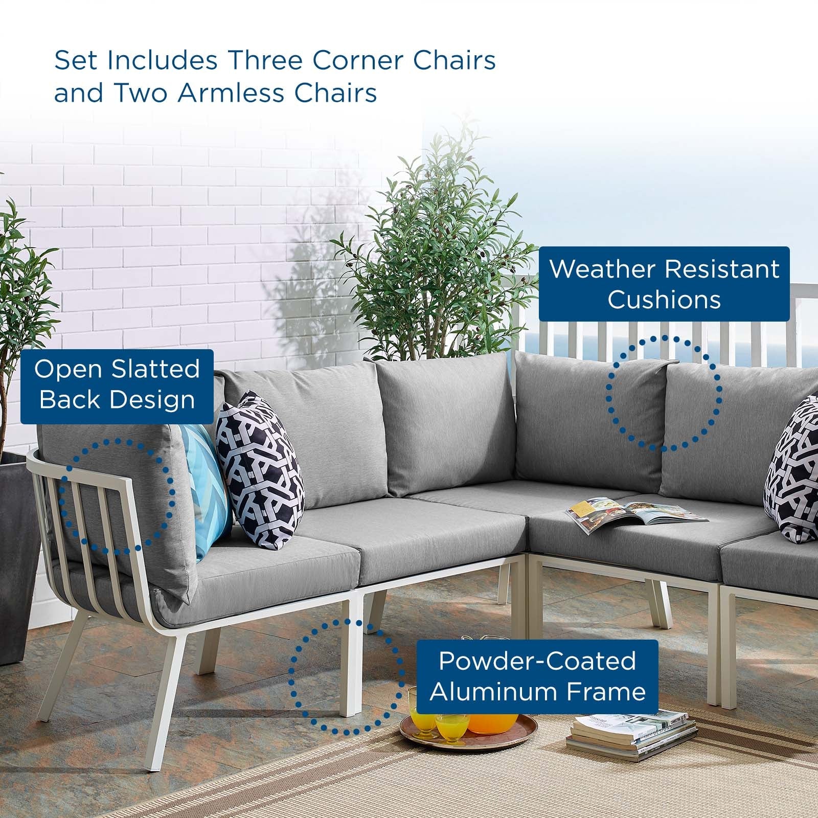 Riverside 5 Piece Outdoor Patio Aluminum Sectional