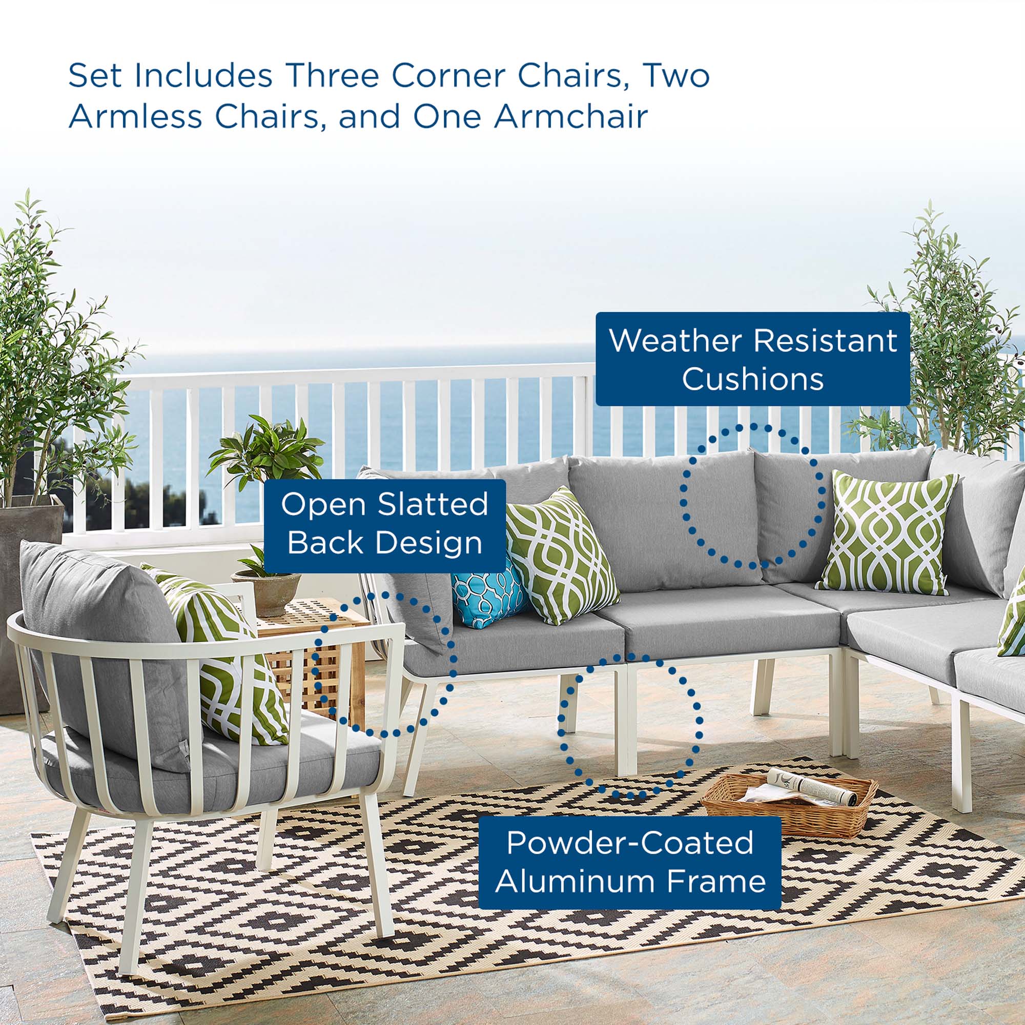 Riverside 6 Piece Outdoor Patio Aluminum Set