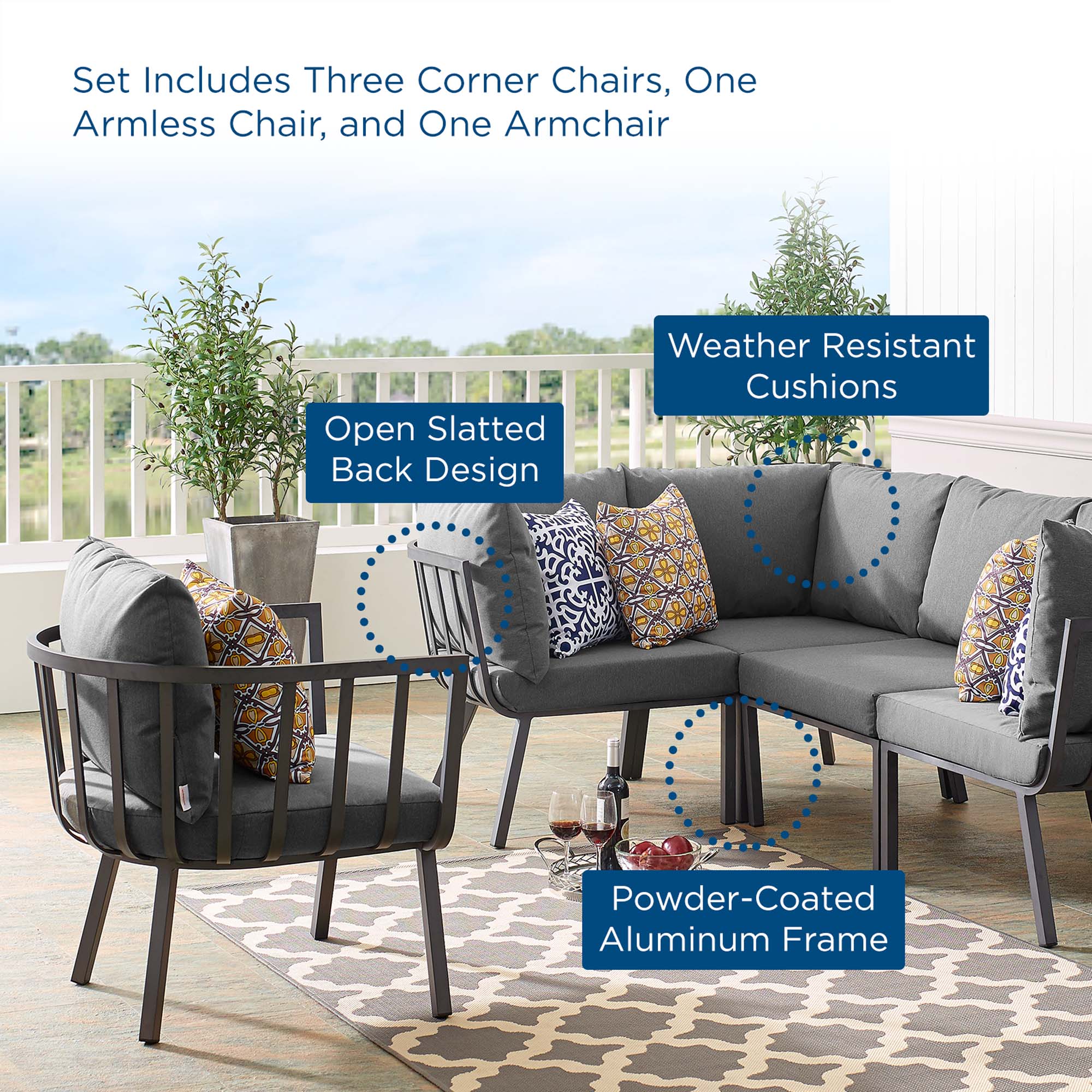 Riverside 5 Piece Outdoor Patio Aluminum Set