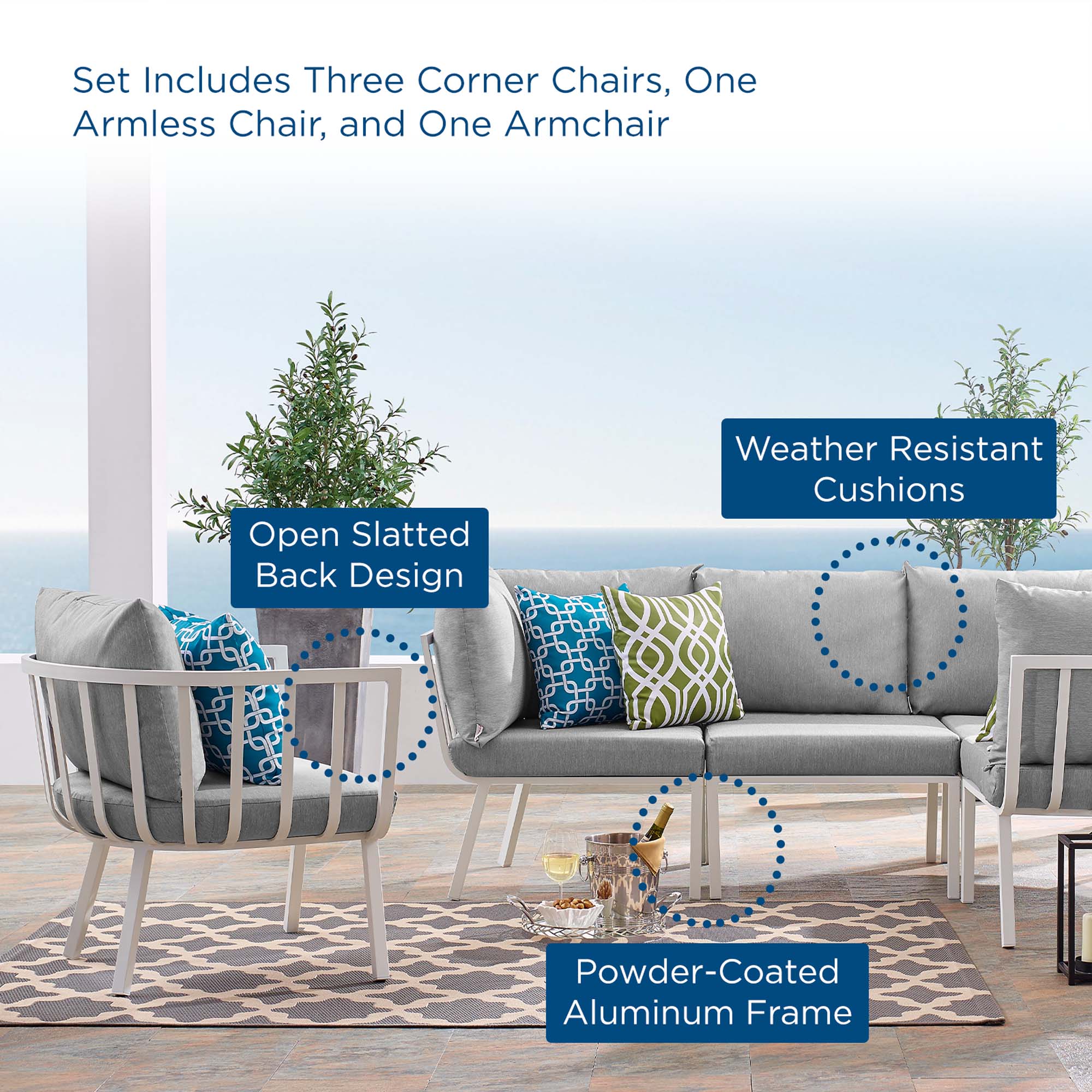 Riverside 5 Piece Outdoor Patio Aluminum Set