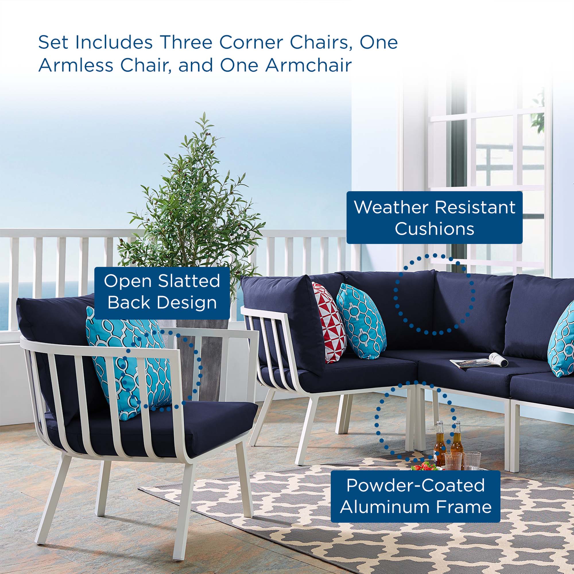 Riverside 5 Piece Outdoor Patio Aluminum Set