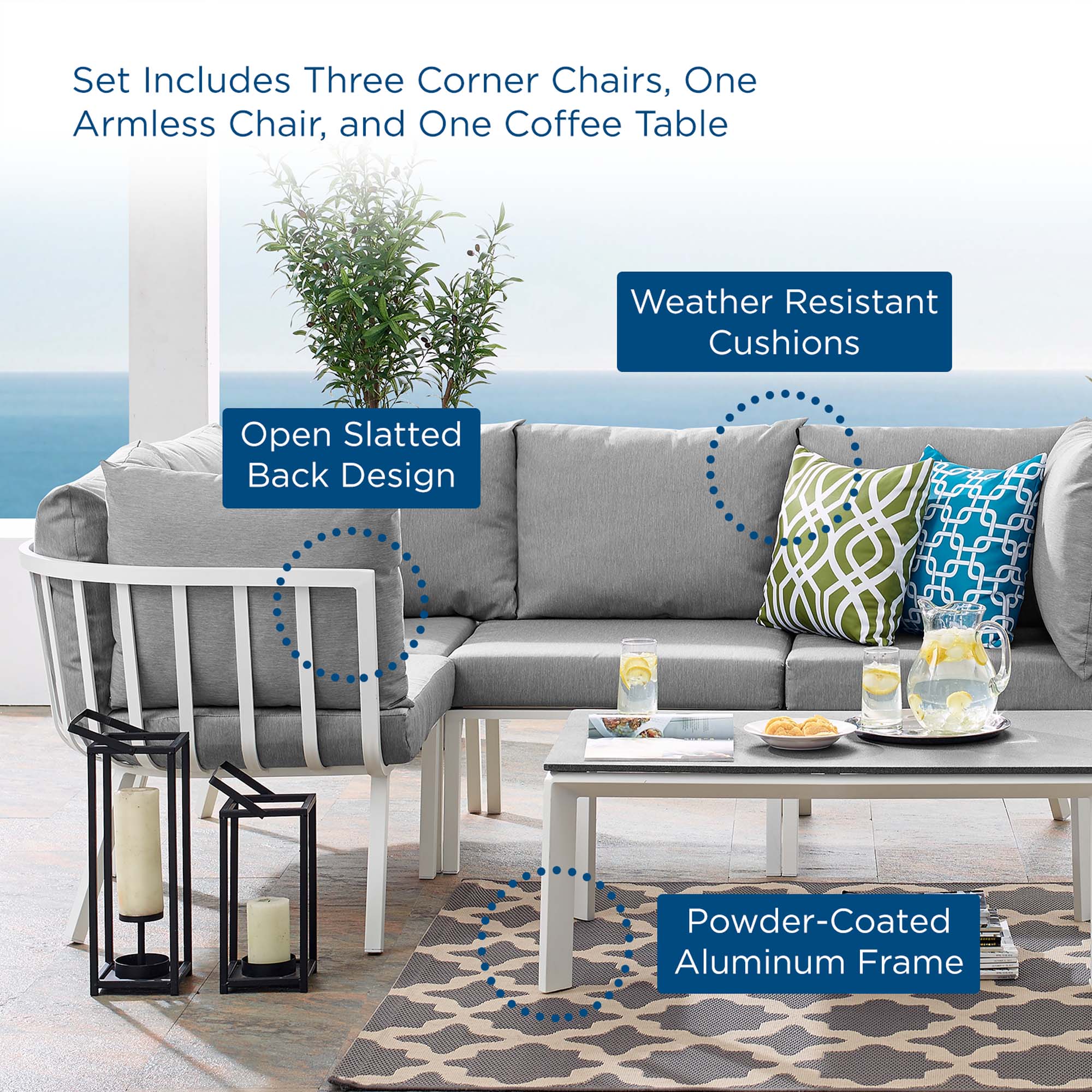 Riverside 5 Piece Outdoor Patio Aluminum Set