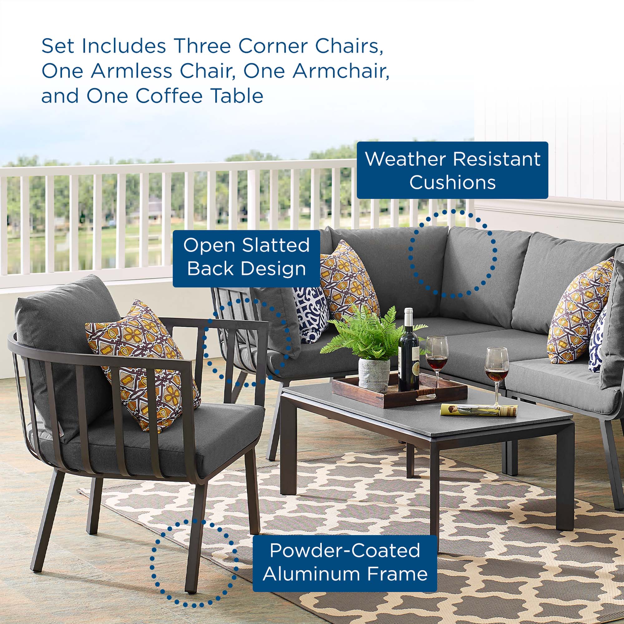 Riverside 6 Piece Outdoor Patio Aluminum Set