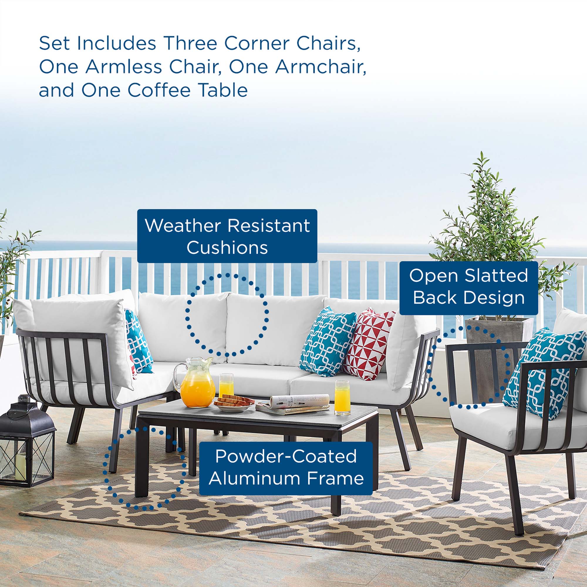 Riverside 6 Piece Outdoor Patio Aluminum Set