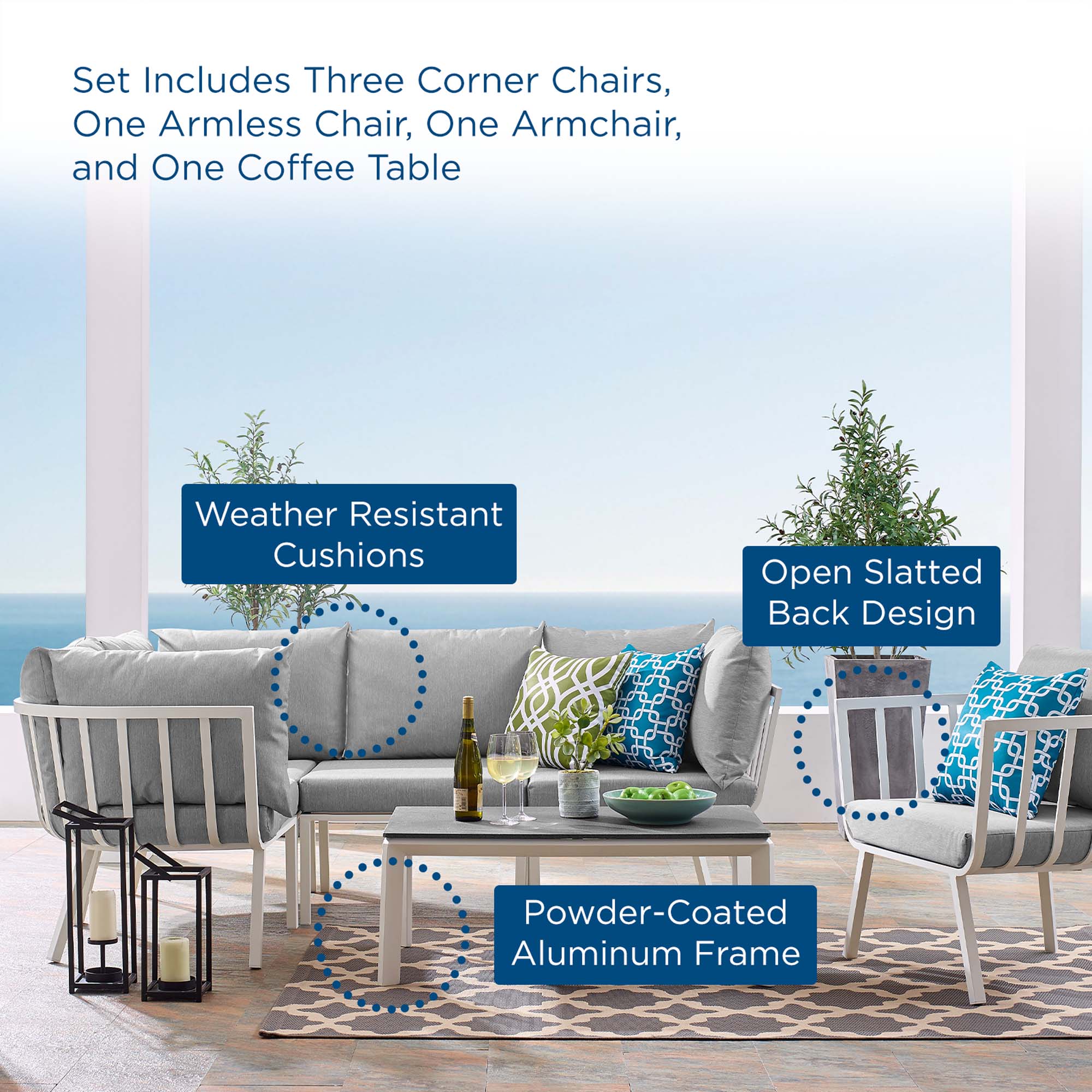 Riverside 6 Piece Outdoor Patio Aluminum Set