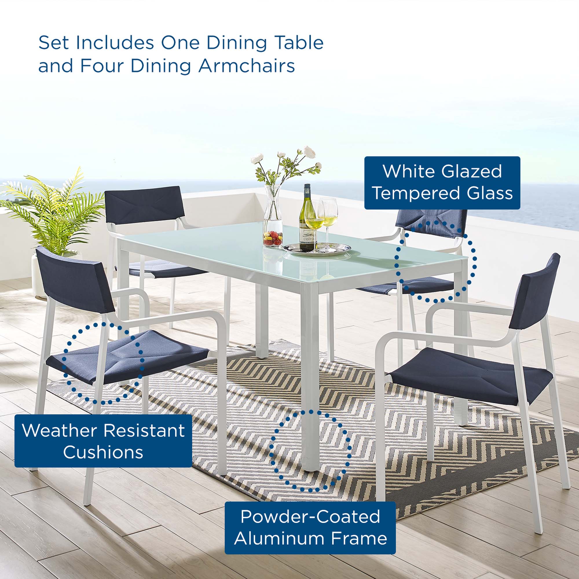 Raleigh 5 Piece Outdoor Patio Aluminum Dining Set