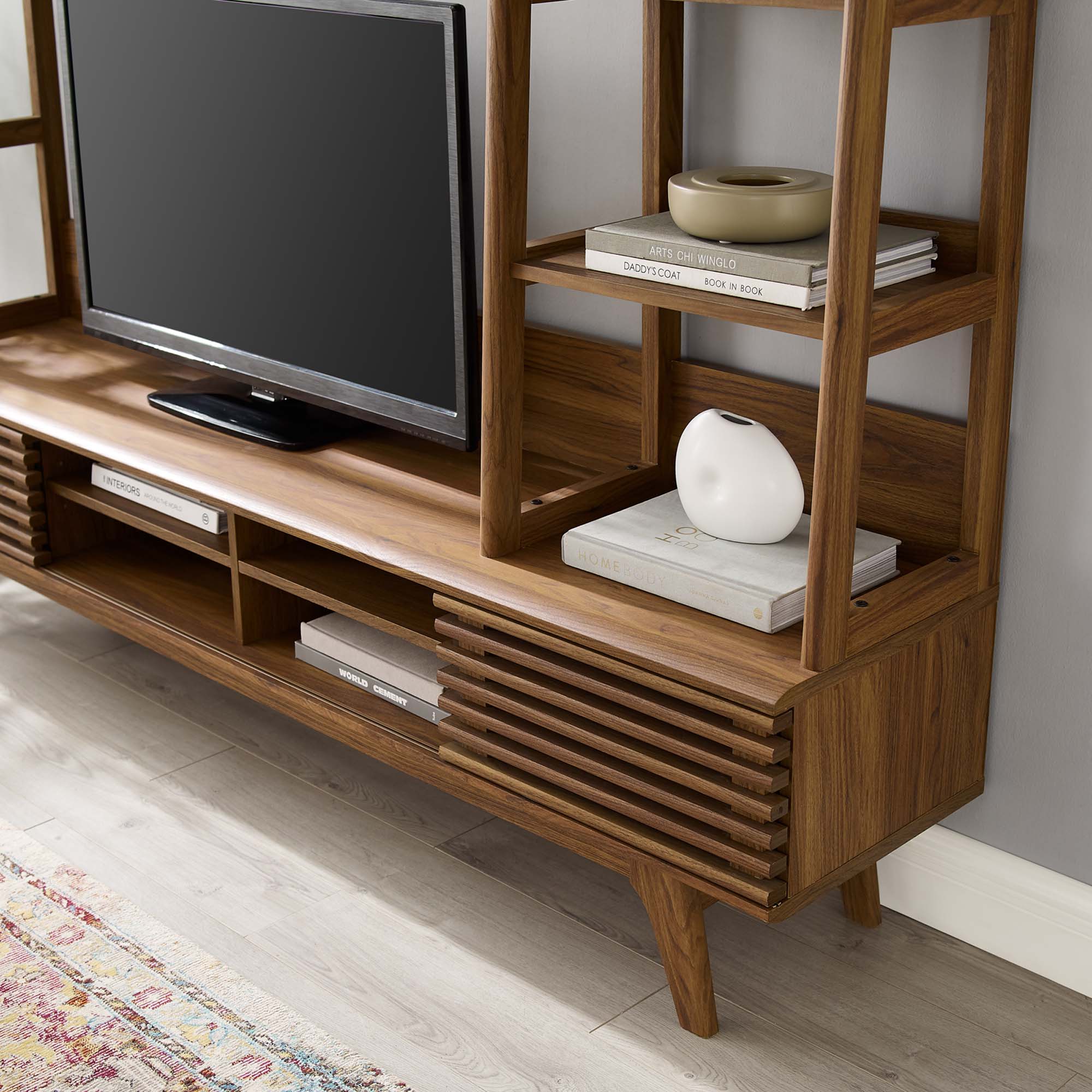 Render TV Stand Entertainment Center in Walnut