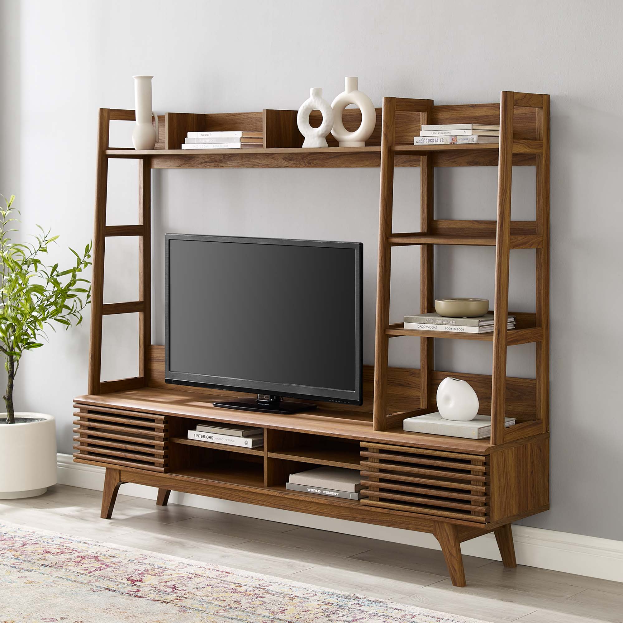 Render TV Stand Entertainment Center in Walnut