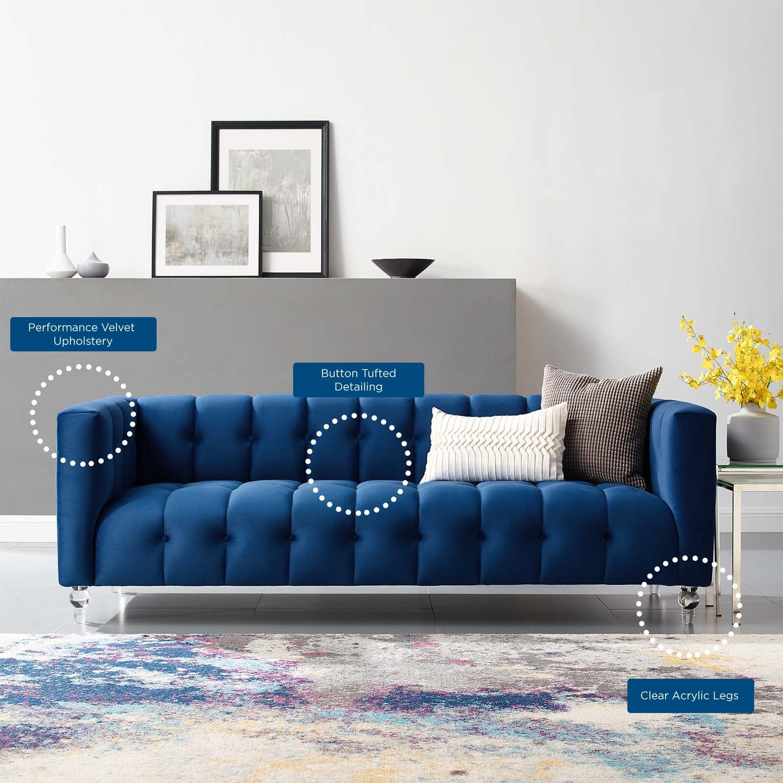 Mesmer Channel Tufted Button Performance Velvet Sofa