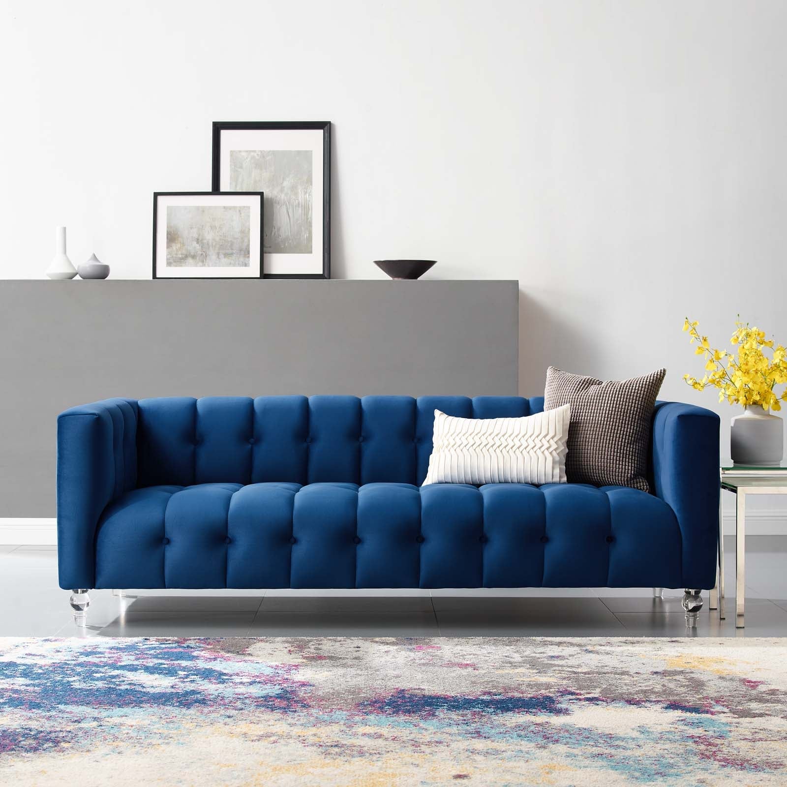 Mesmer Channel Tufted Button Performance Velvet Sofa