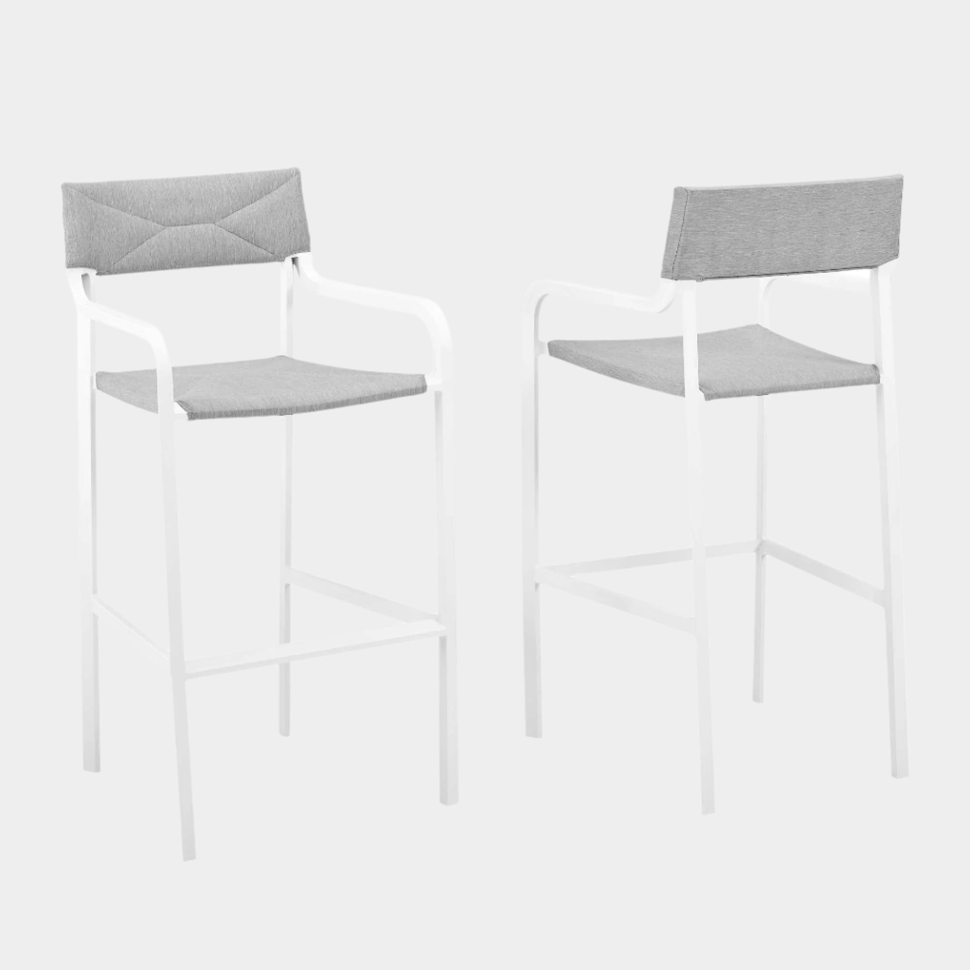 Raleigh Outdoor Patio Aluminum Bar Stool Set of 2 in White Gray