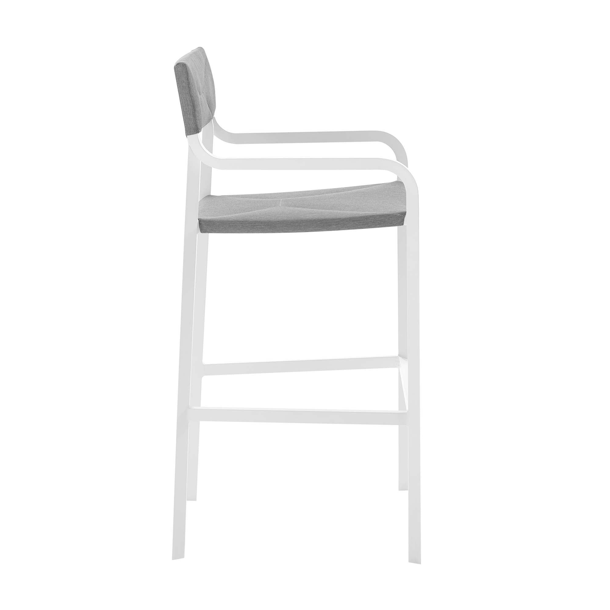 Raleigh Outdoor Patio Aluminum Bar Stool Set of 2 in White Gray