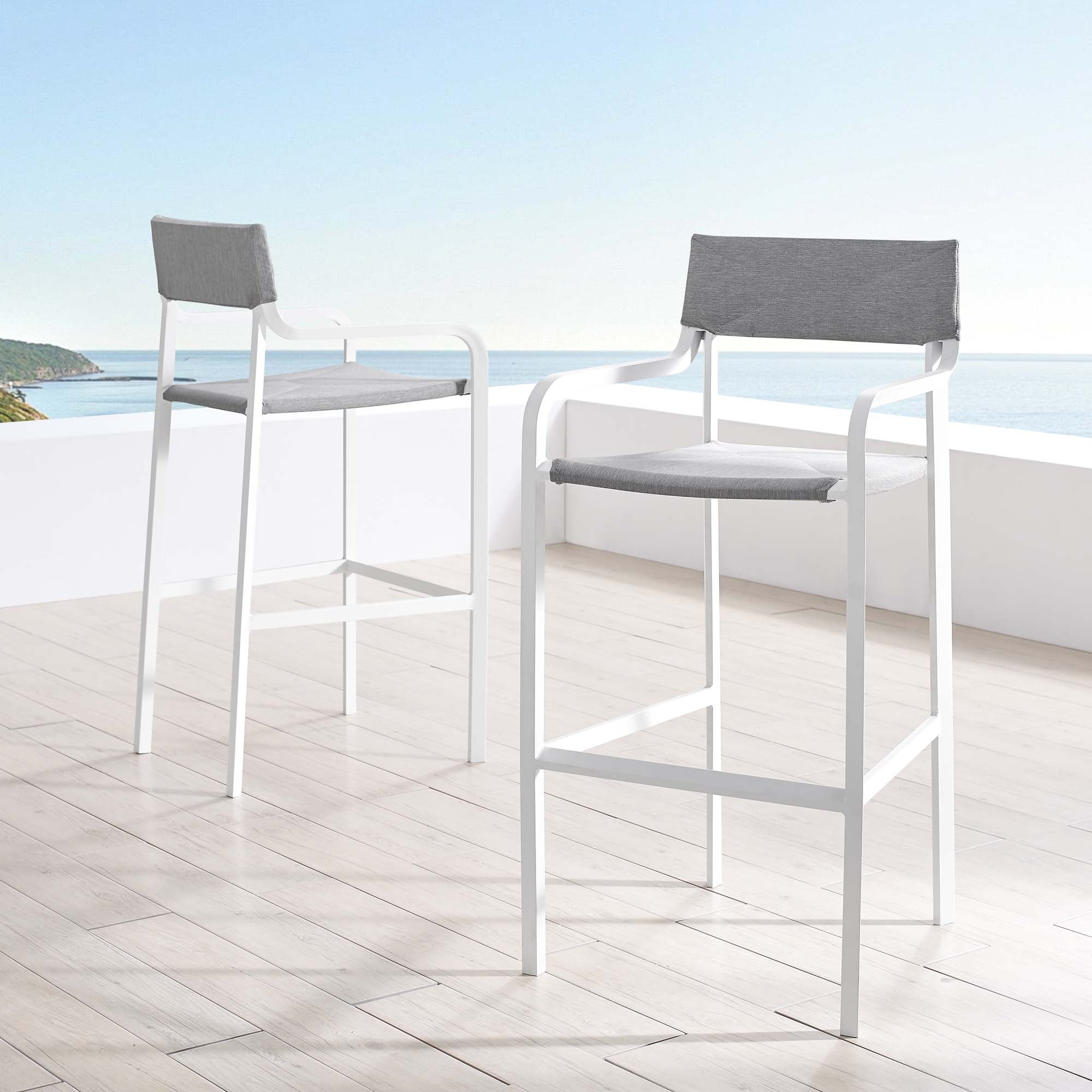 Raleigh Outdoor Patio Aluminum Bar Stool Set of 2 in White Gray