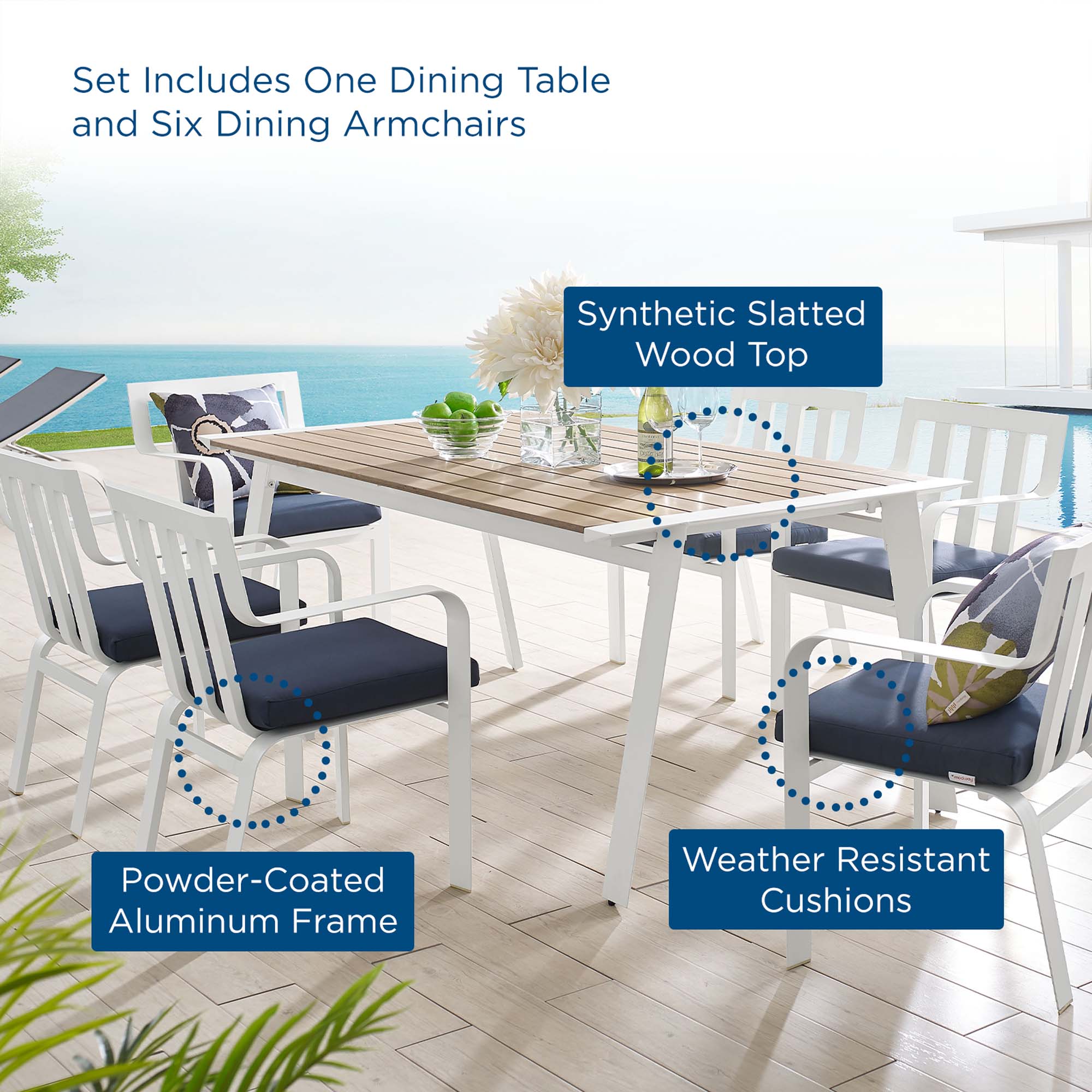 Baxley 7 Piece Outdoor Patio Aluminum Dining Set