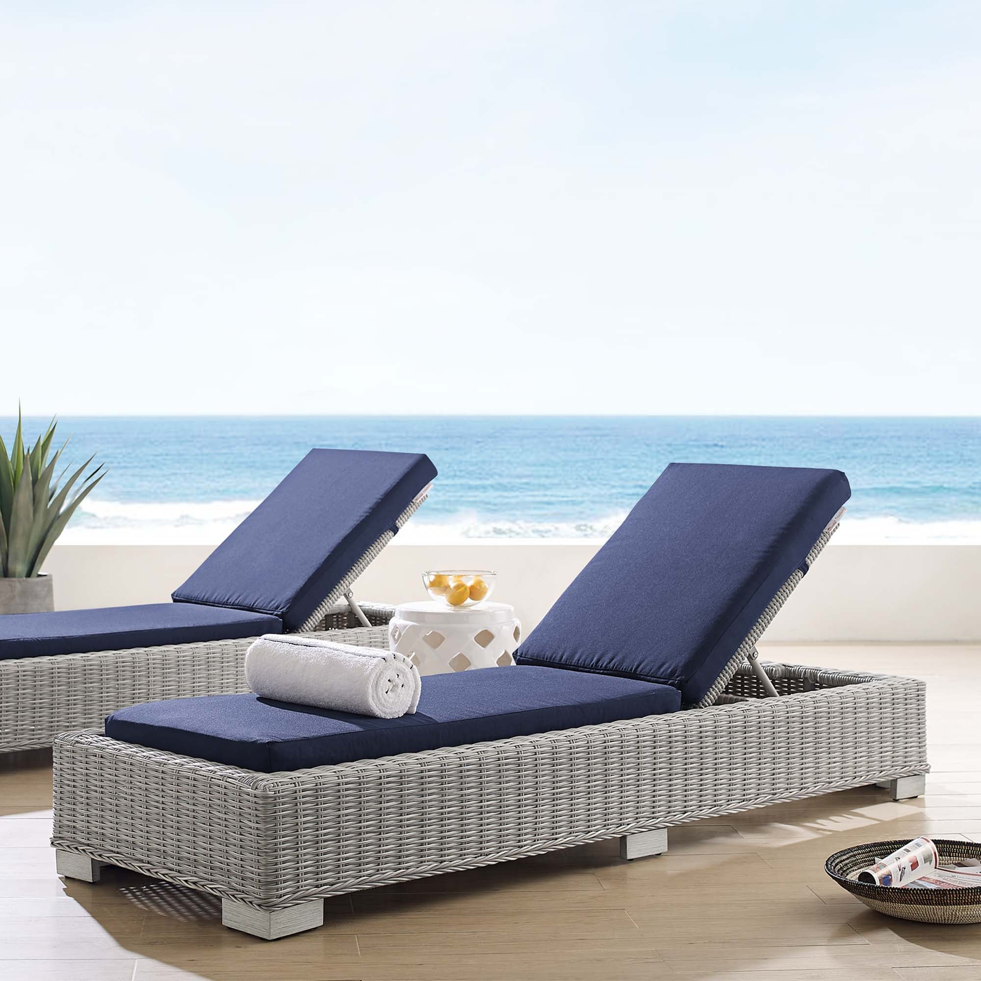 Conway Sunbrella® Outdoor Patio Wicker Rattan Chaise Lounge