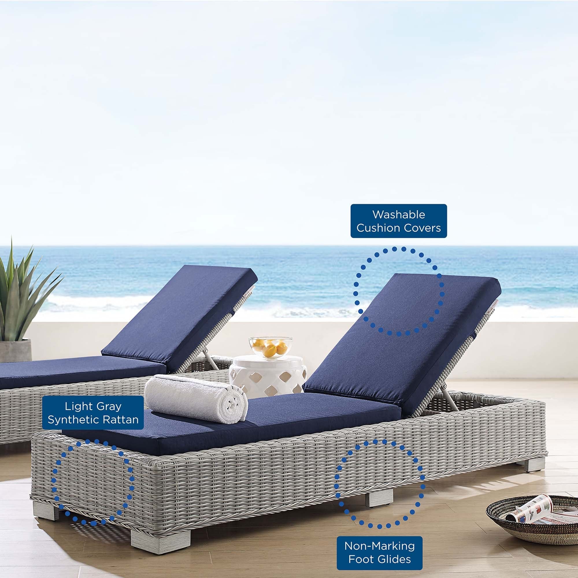 Conway Sunbrella® Outdoor Patio Wicker Rattan Chaise Lounge