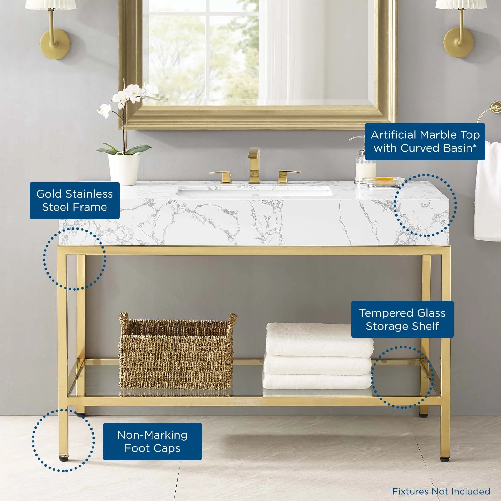 Kingsley Stainless Steel Bathroom Vanity